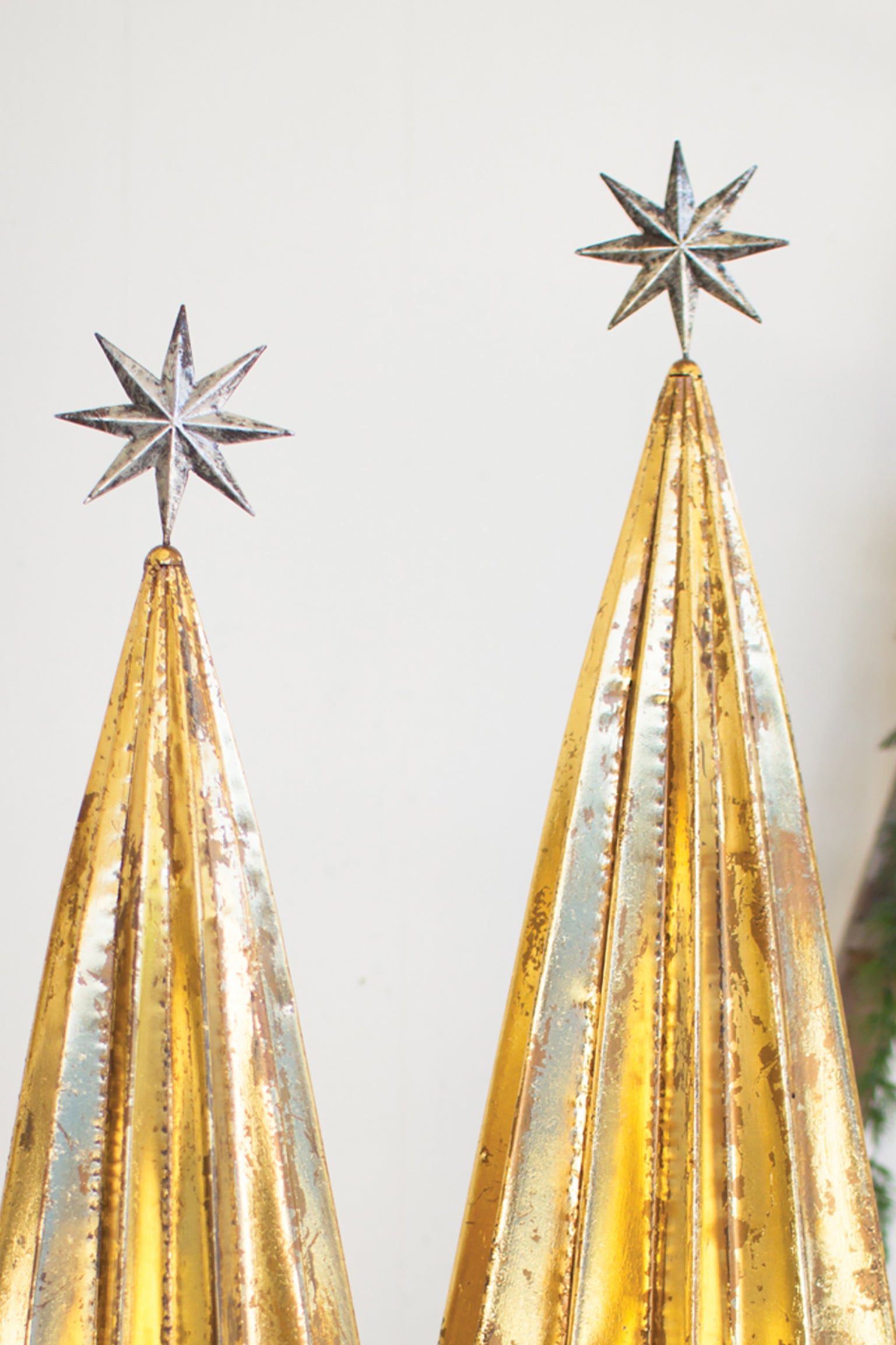 Large Gold Metal Metal Christmas Trees With Stars - Set of 2