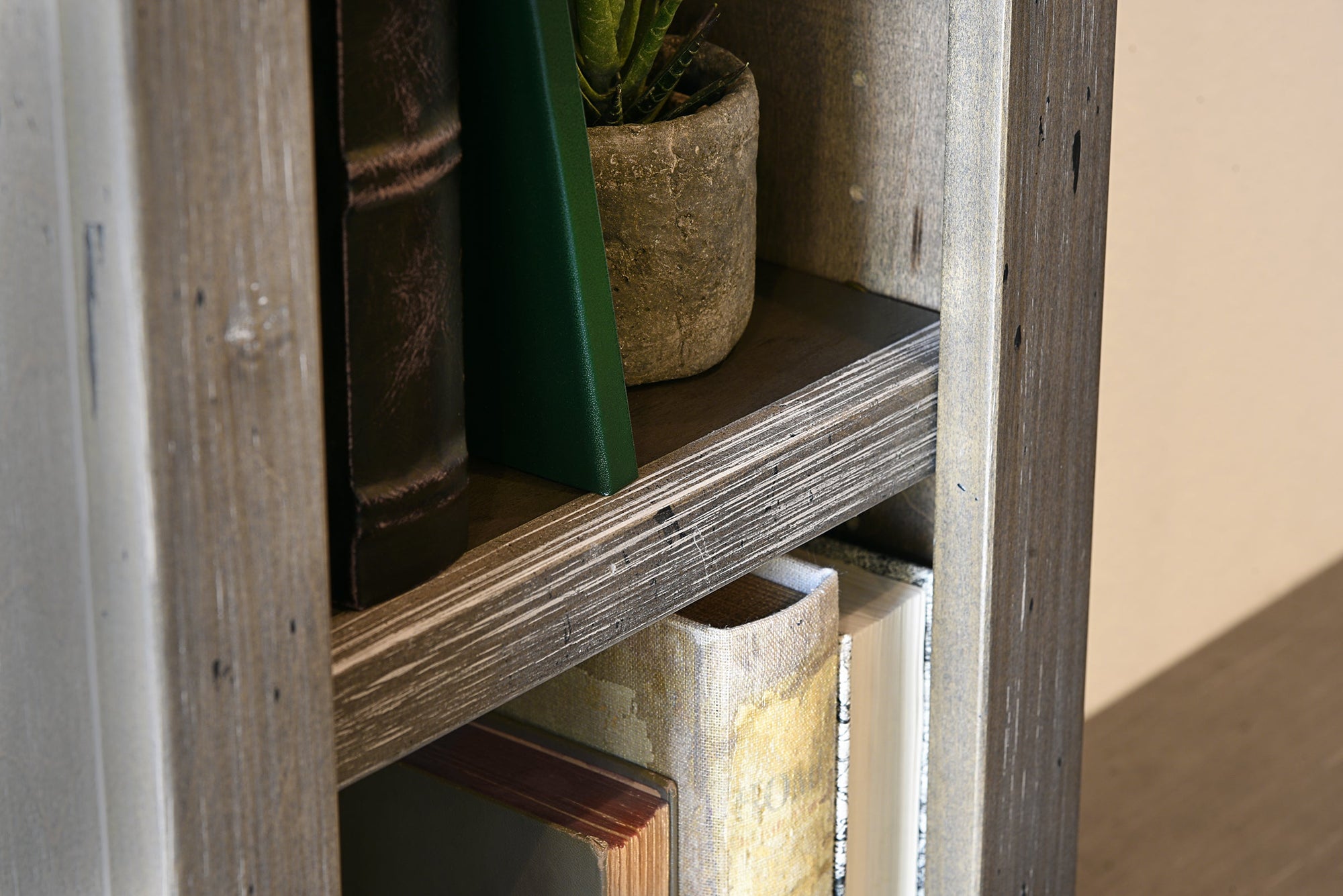 Gray Floating TV Stand Stone Inlay Wall Mount Console With Bookcase - Woodstone - Gray Pepper