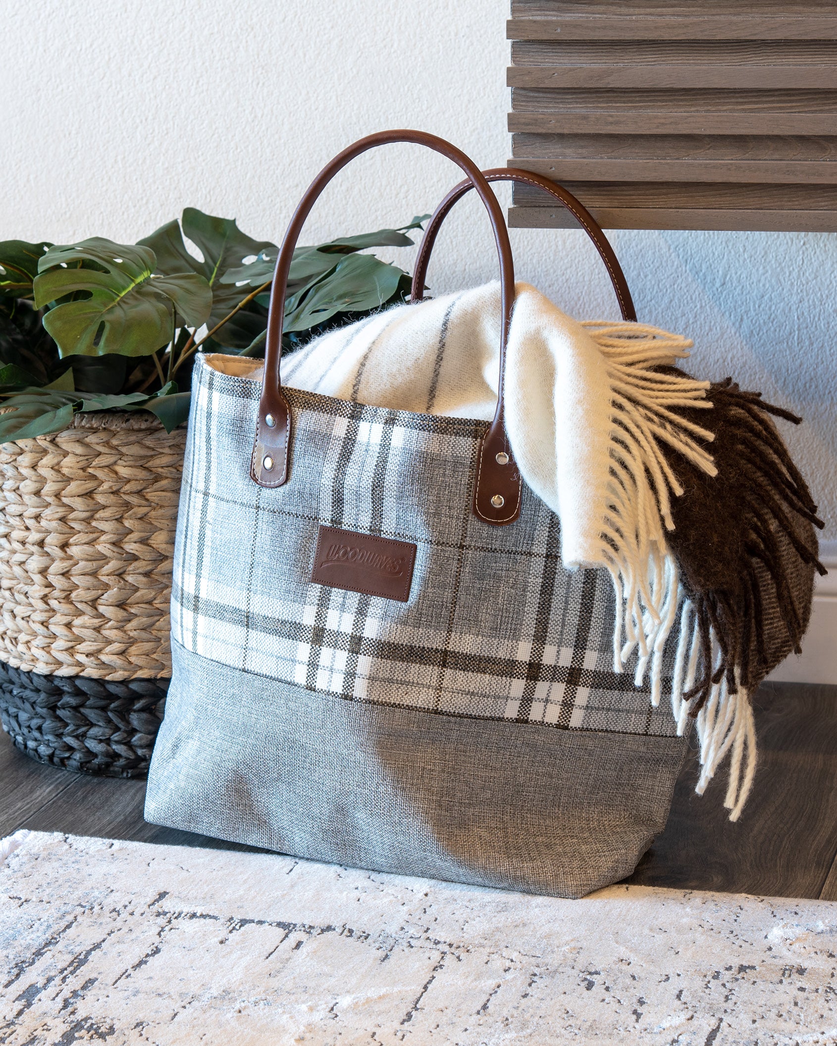 Woodwaves Gray Plaid Tote