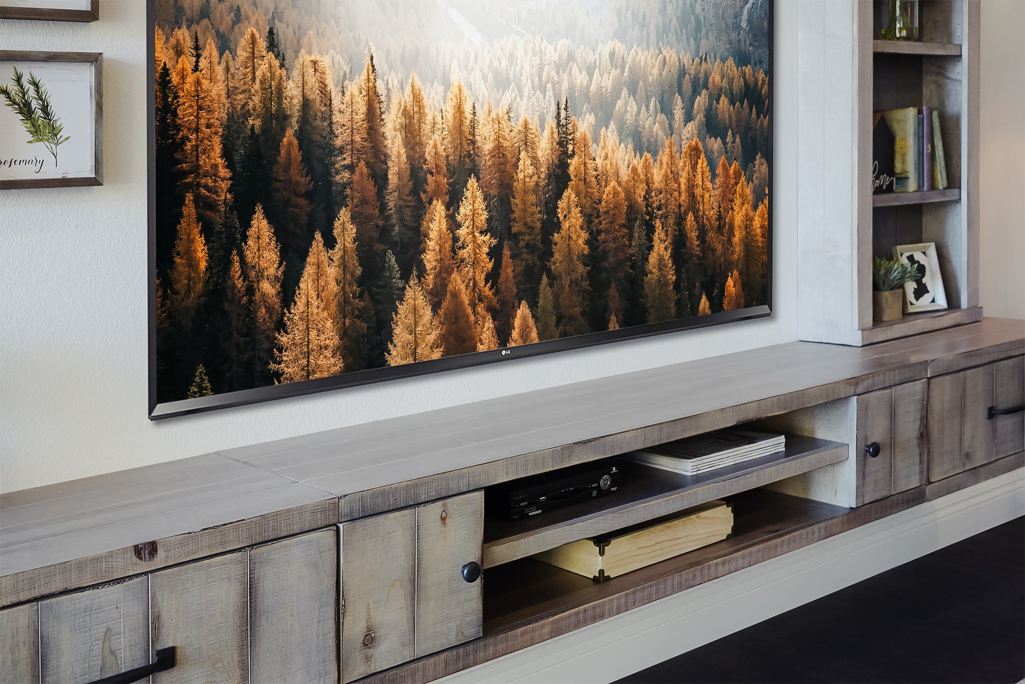 Gray Rustic Floating TV Stand Farmhouse Bookcase Entertainment Center - Lakewood