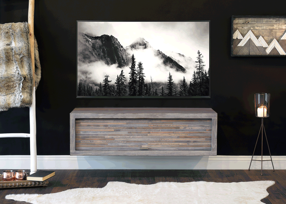 Woodwaves - Floating TV Stand - Wall Mounted Media Console - ECO GEO - Lakewood Gray