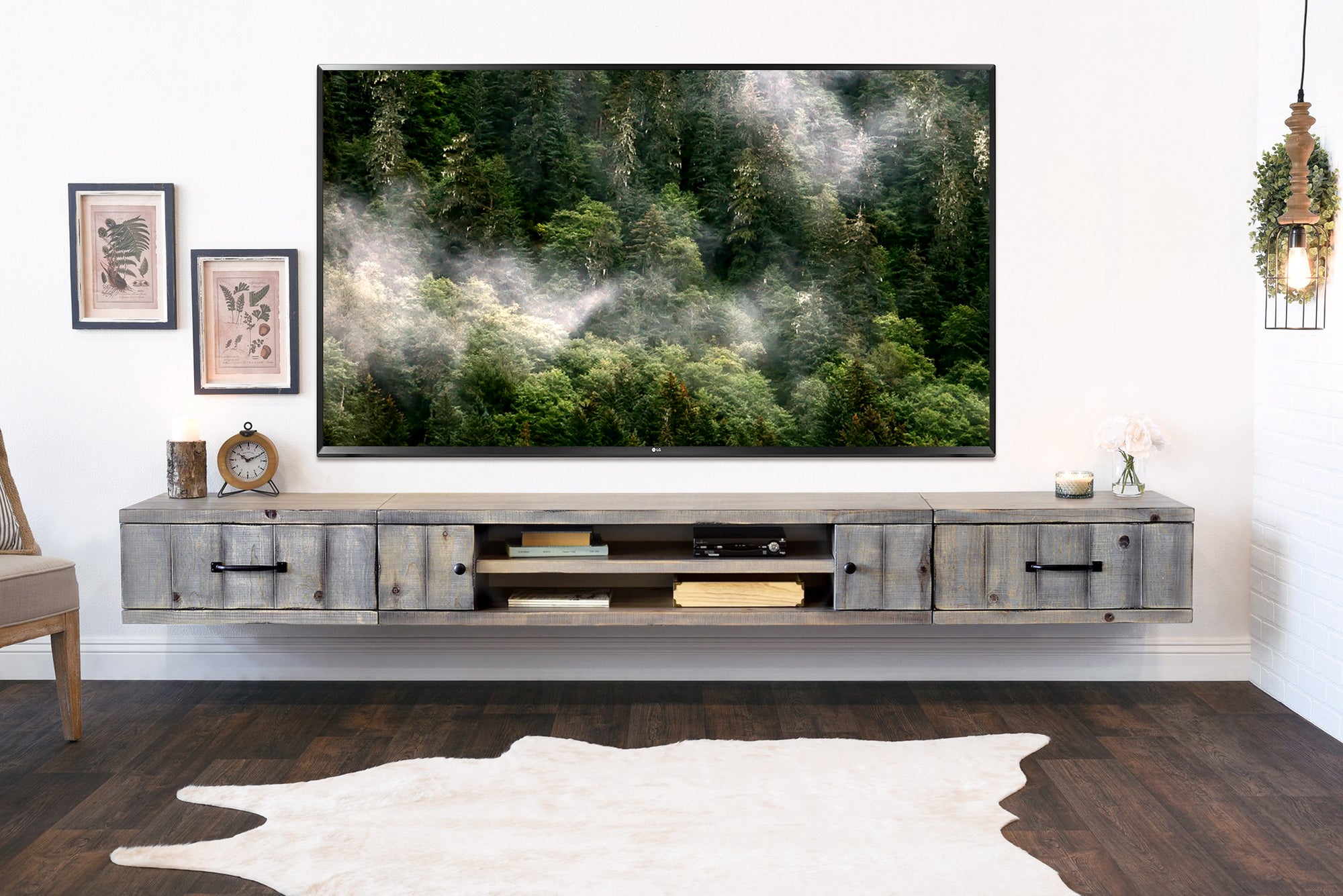 Gray Rustic Barn Wood Style Floating TV Stand Entertainment Center - Farmhouse - Lakewood