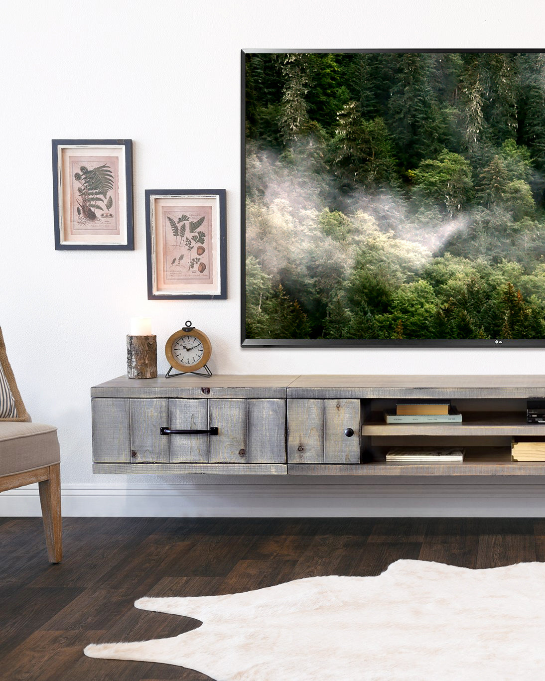 Gray Rustic Floating TV Stand Coastal Barn Wood Style Wall Mount Entertainment Center - Farmhouse - Lakewood