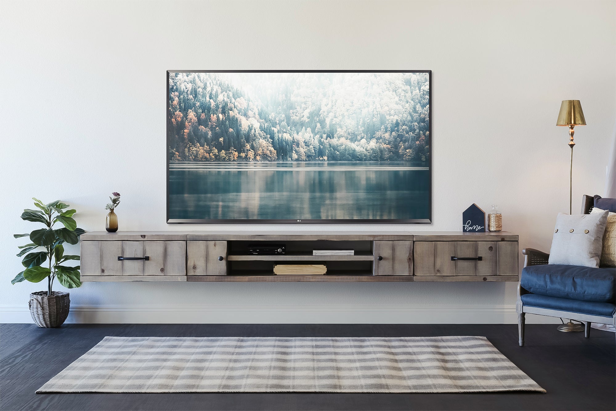 Gray Rustic Barn Wood Style Floating TV Stand Entertainment Center - Farmhouse - Lakewood