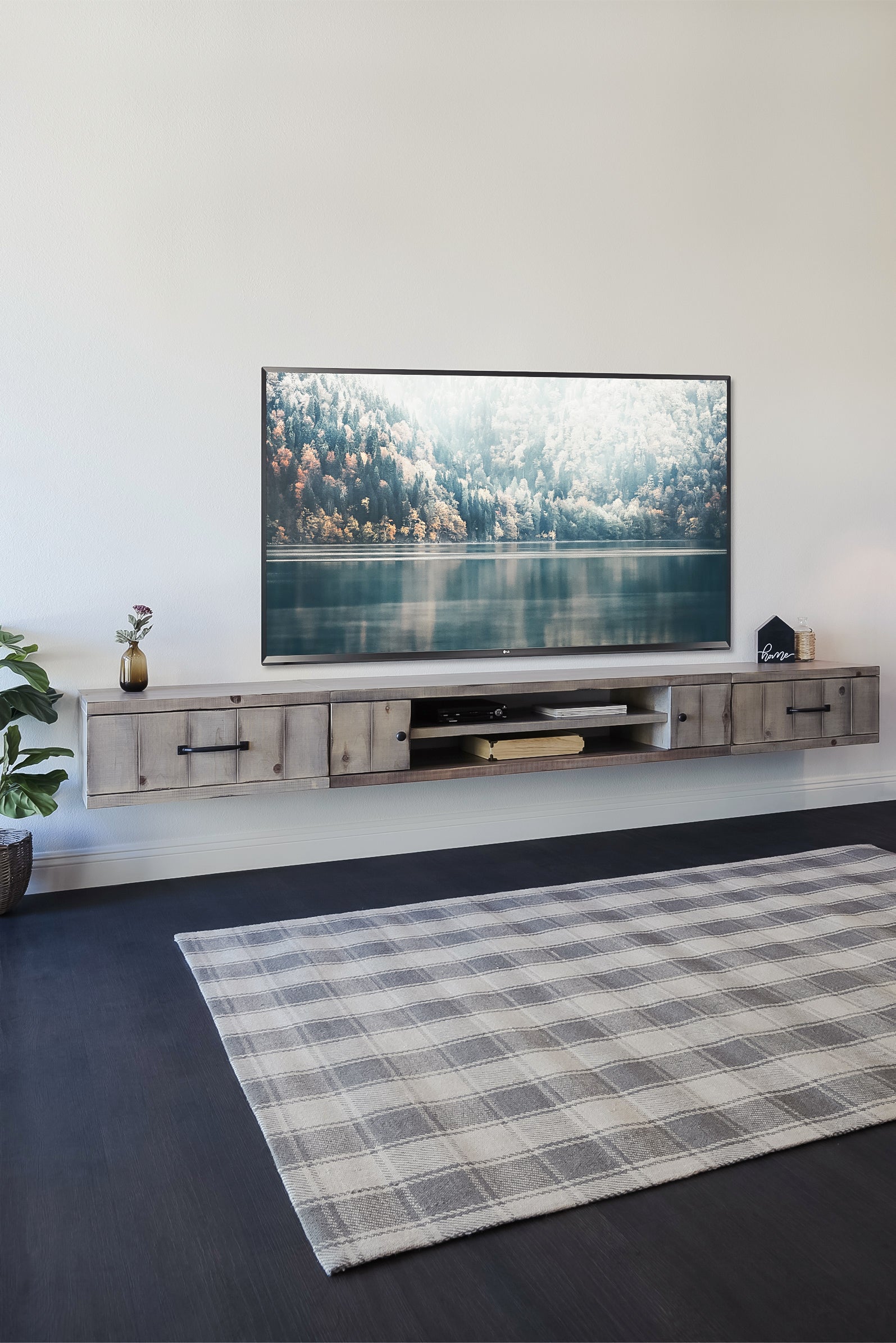 Gray Rustic Barn Wood Style Floating TV Stand Entertainment Center - Farmhouse - Lakewood