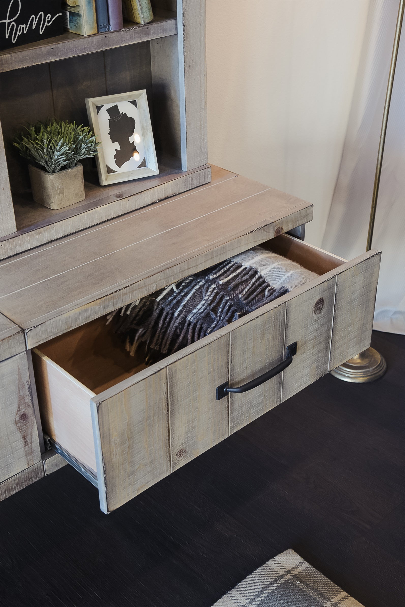 Handmade 114" Rustic Wood Floating TV Stand Wall Mount Entertainment Center - Pine Creek - Lakewood Gray