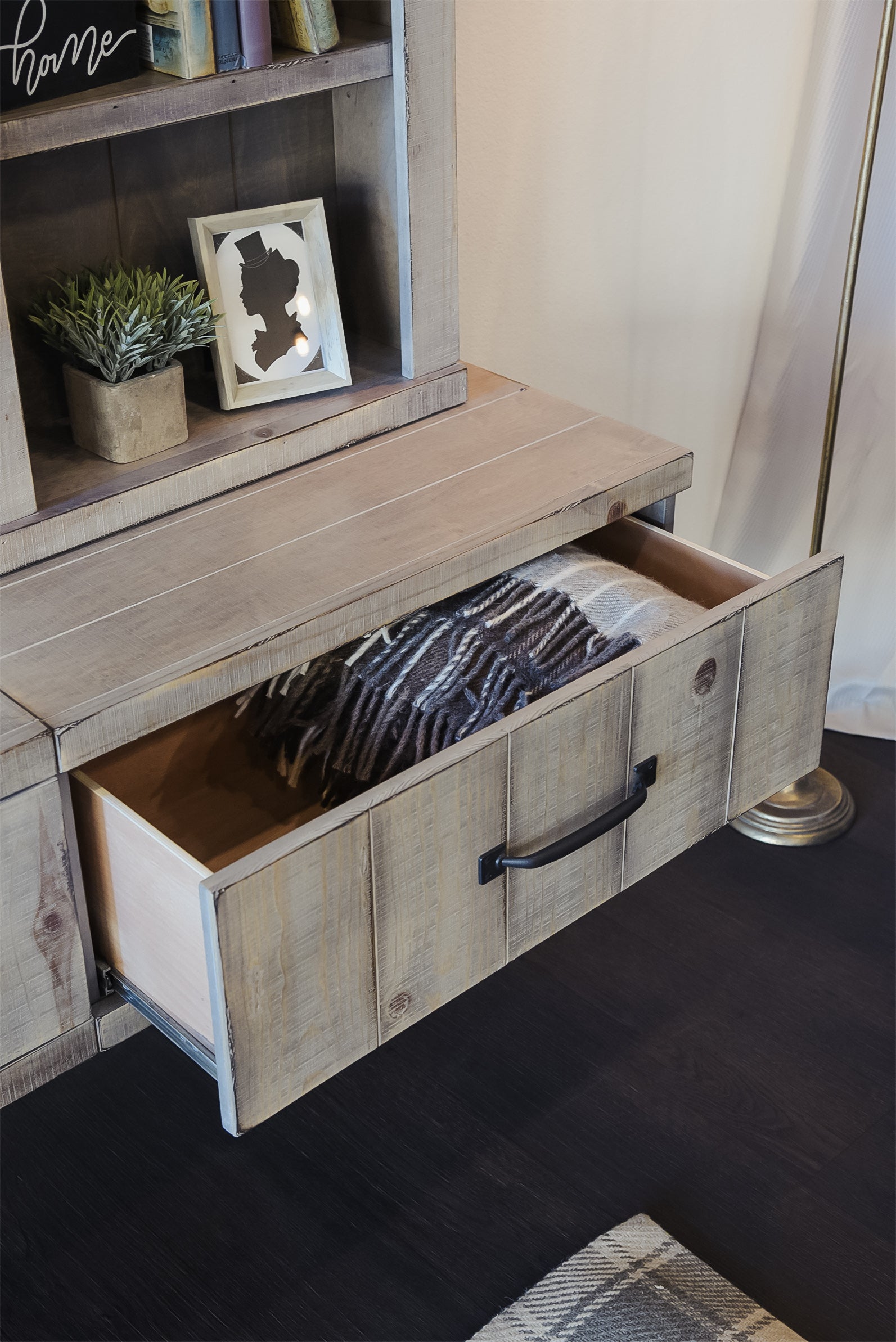 Gray Rustic Floating TV Stand Farmhouse Entertainment Center Console - Lakewood