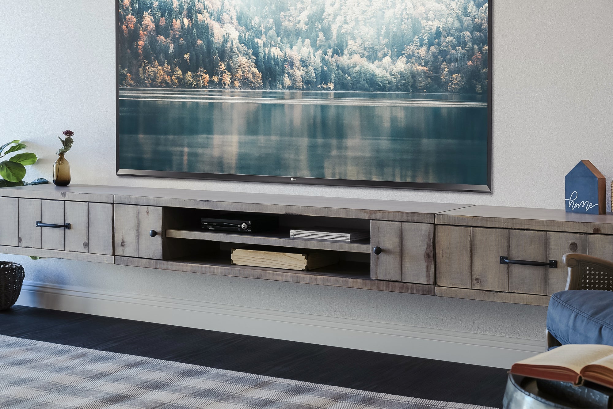 Gray Rustic Barn Wood Style Floating TV Stand Entertainment Center - Farmhouse - Lakewood