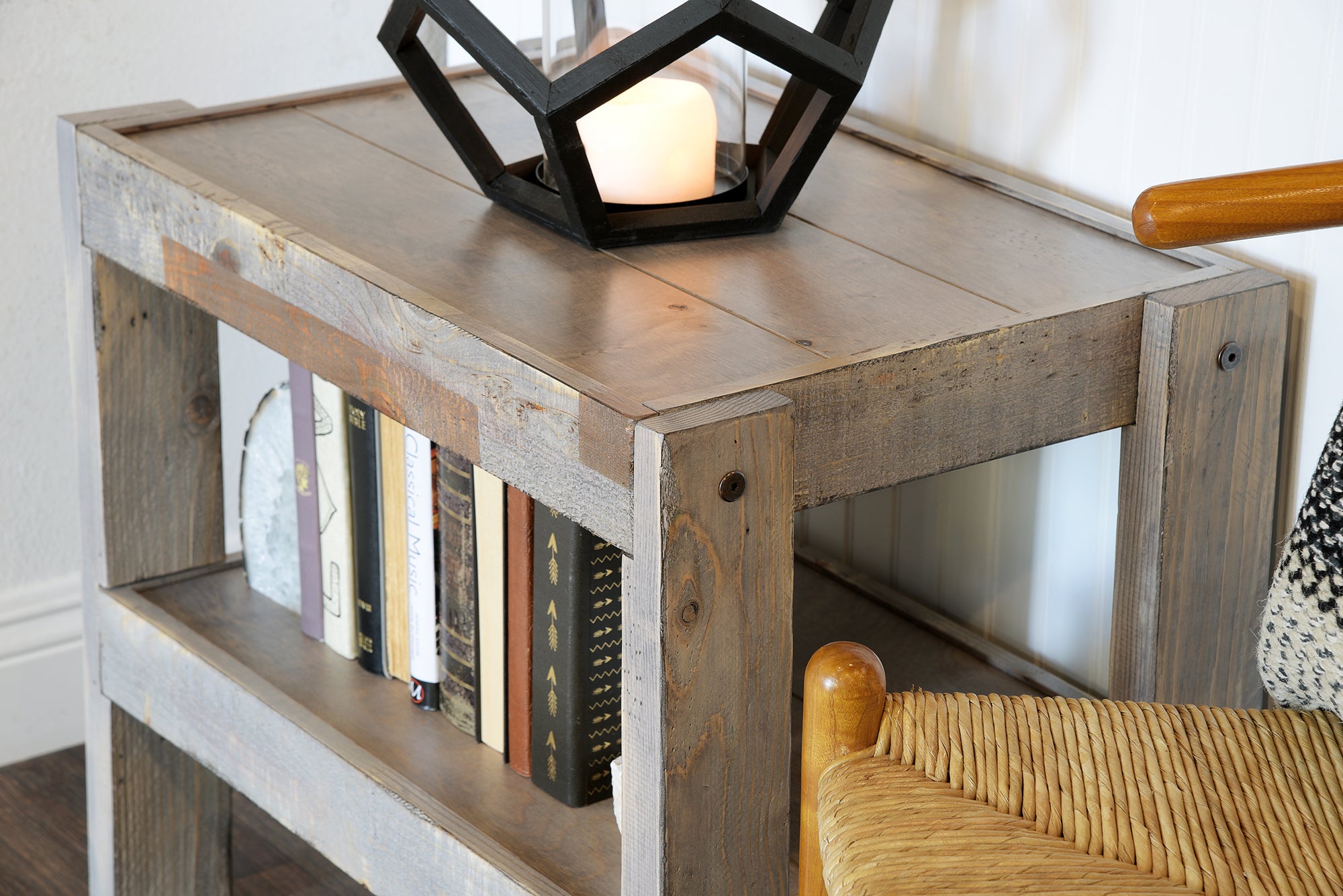 Handcrafted Solid Wood Rustic Pine End Table Nightstand - presEARTH - Lakewood Gray