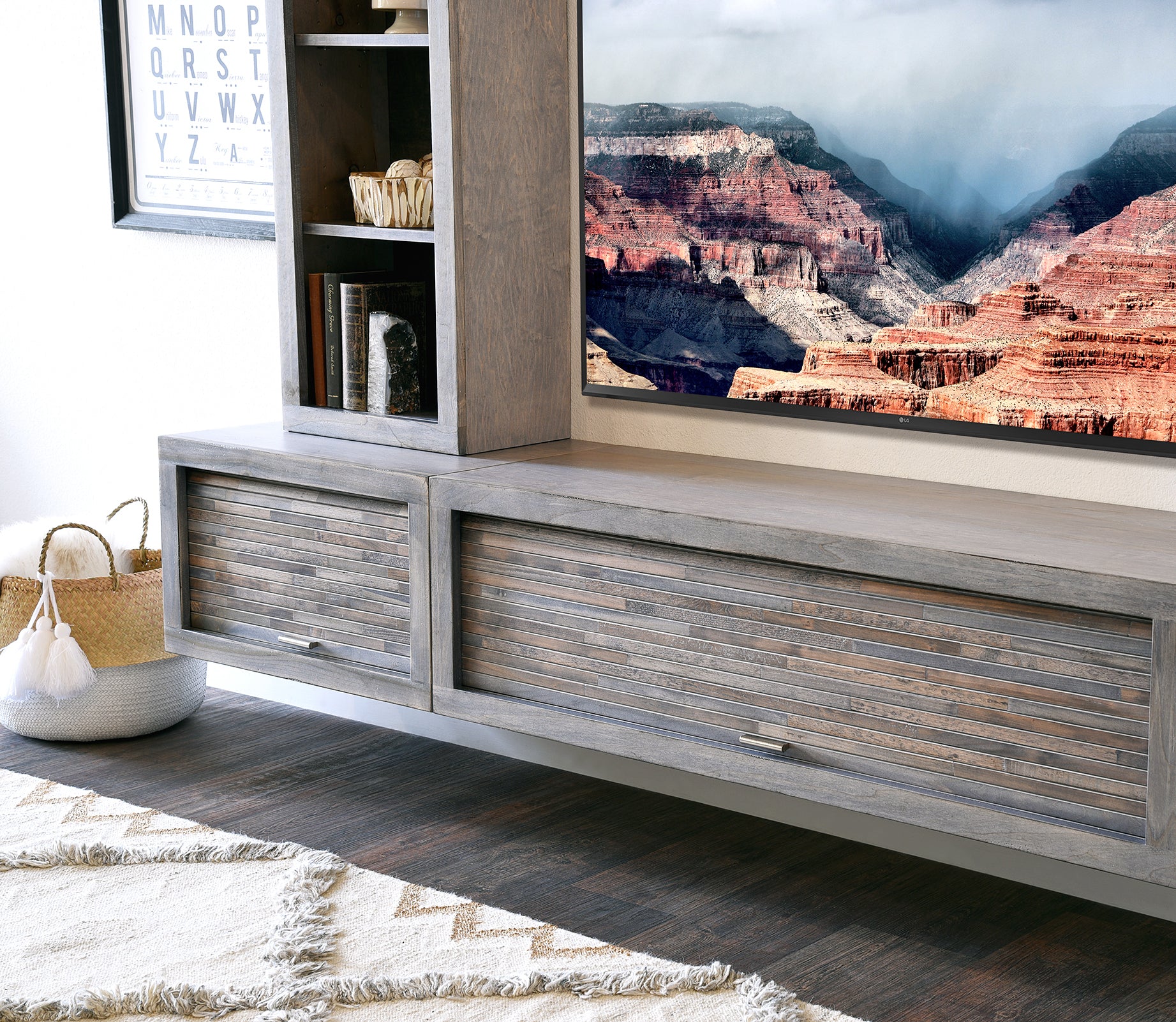 Floating TV Stand - Woodwaves - Floating Entertainment Center - ECO GEO Collection - Lakewood Gray