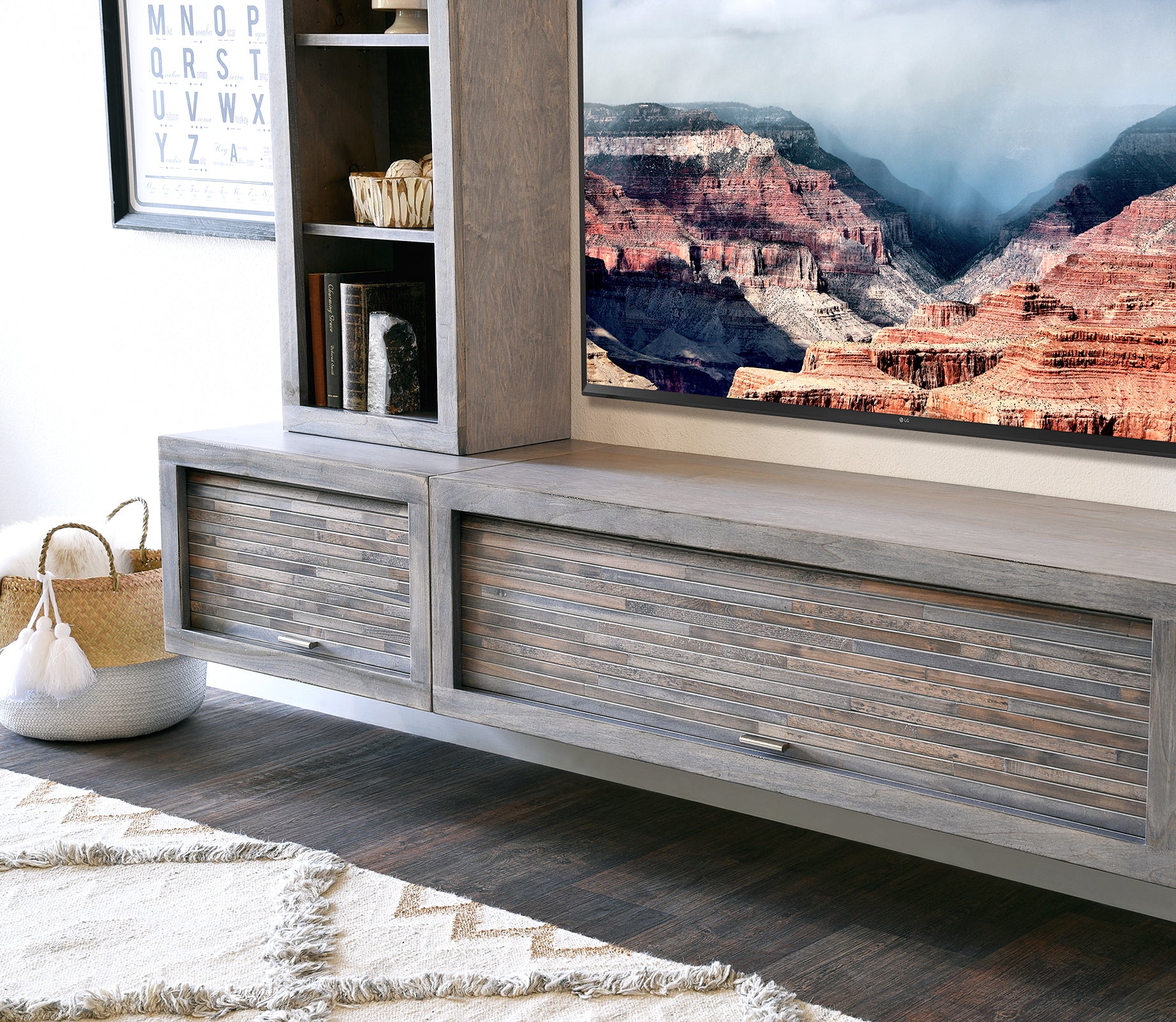 Floating TV Stand - Woodwaves - Floating Entertainment Center Coastal Modern - ECO GEO Collection - Lakewood Gray