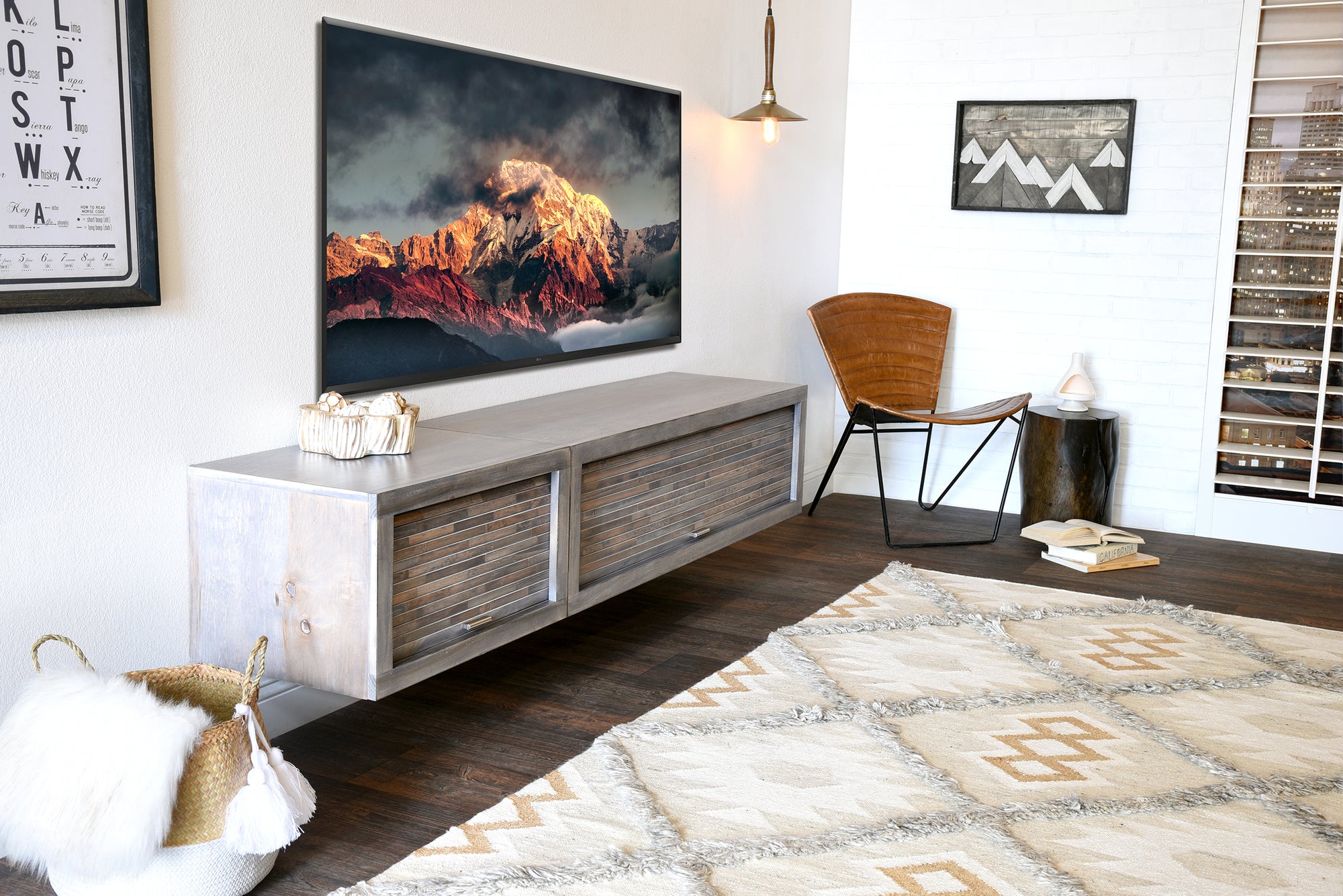 Gray Floating TV Stand Entertainment Console - ECO GEO Lakewood