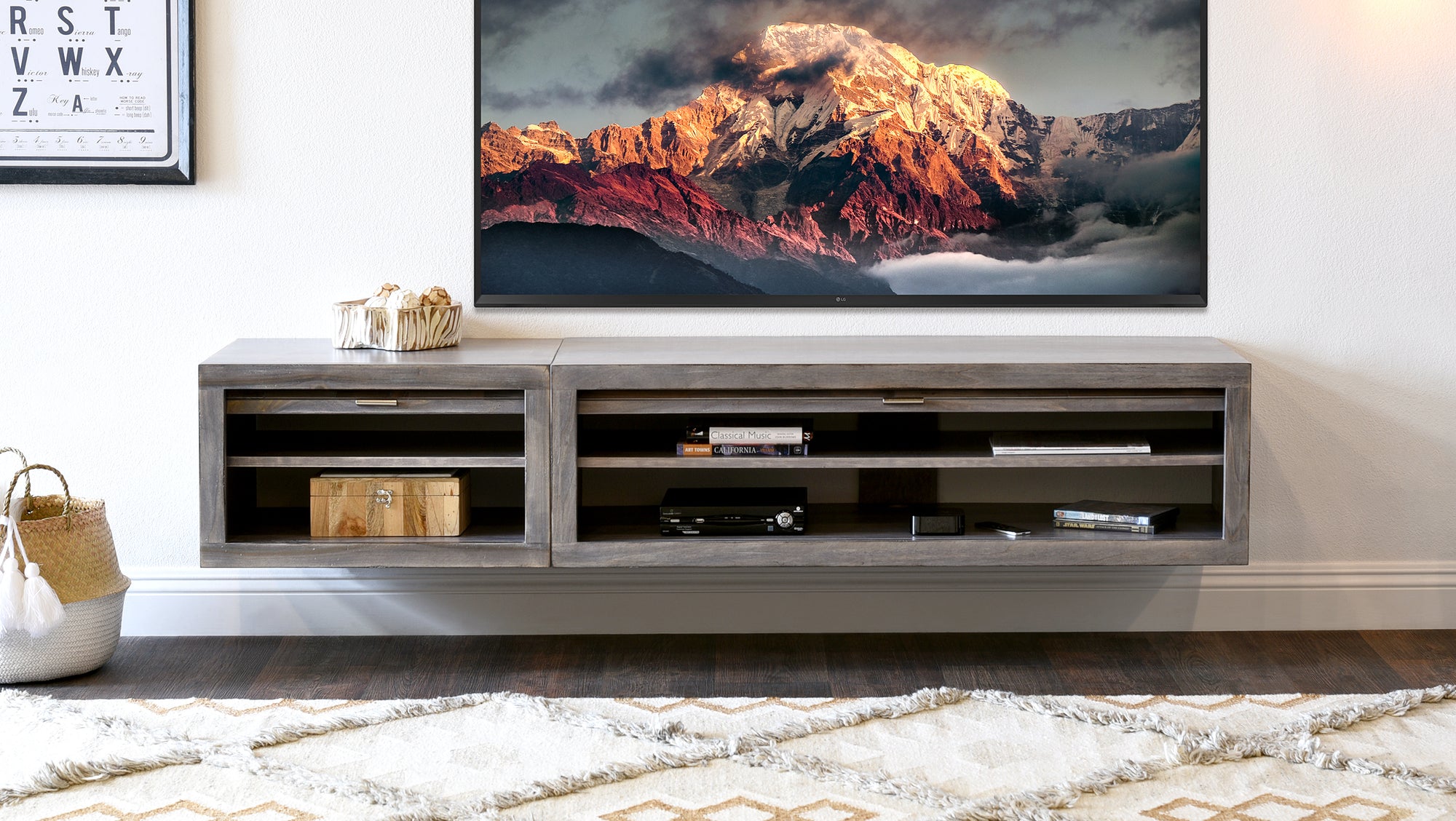 Floating TV Stand - Woodwaves - Floating Entertainment Center - ECO GEO Collection - Lakewood Gray