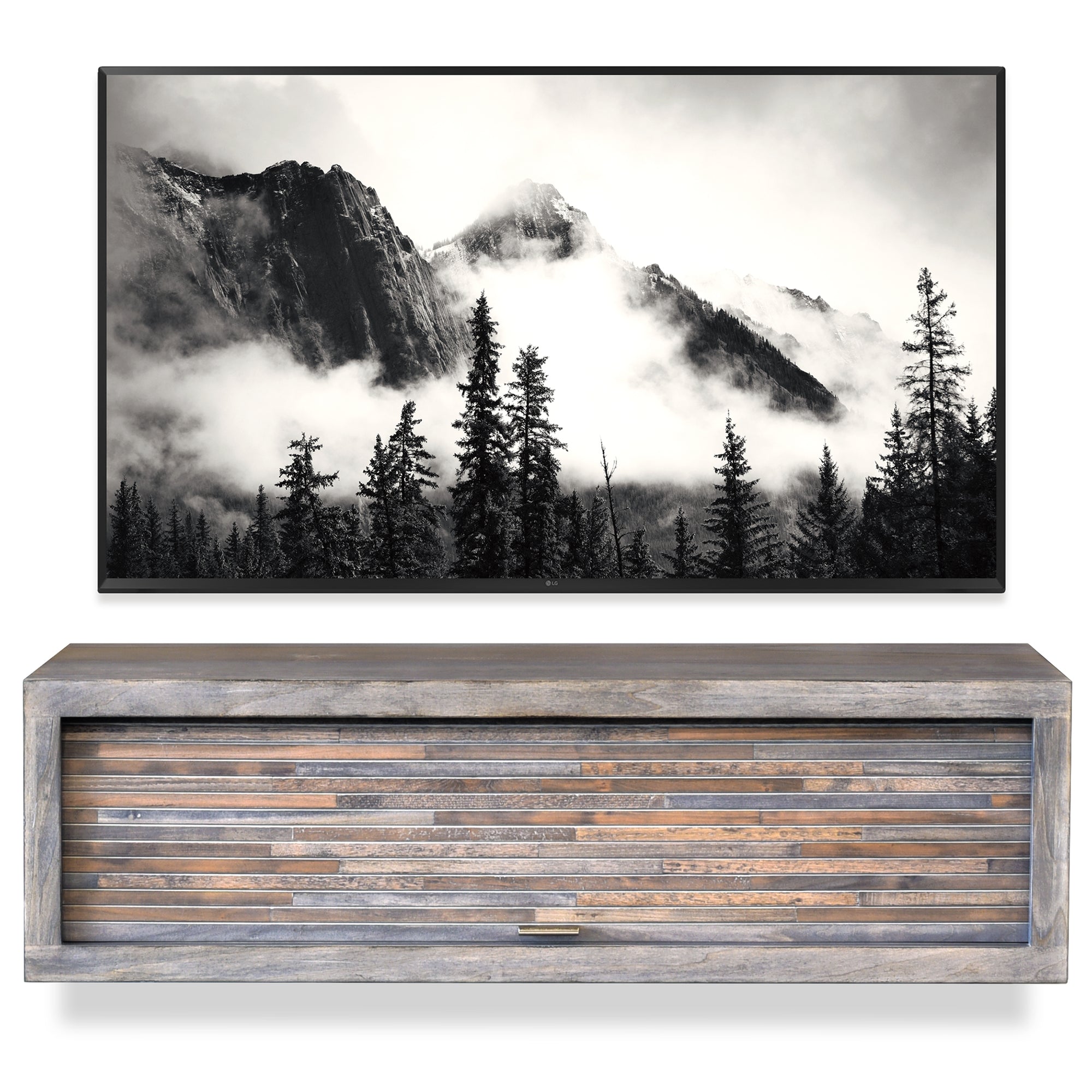 Handcrafted Fully Assembled Floating TV Stand Wall Mount Console - ECO GEO - Lakewood Gray