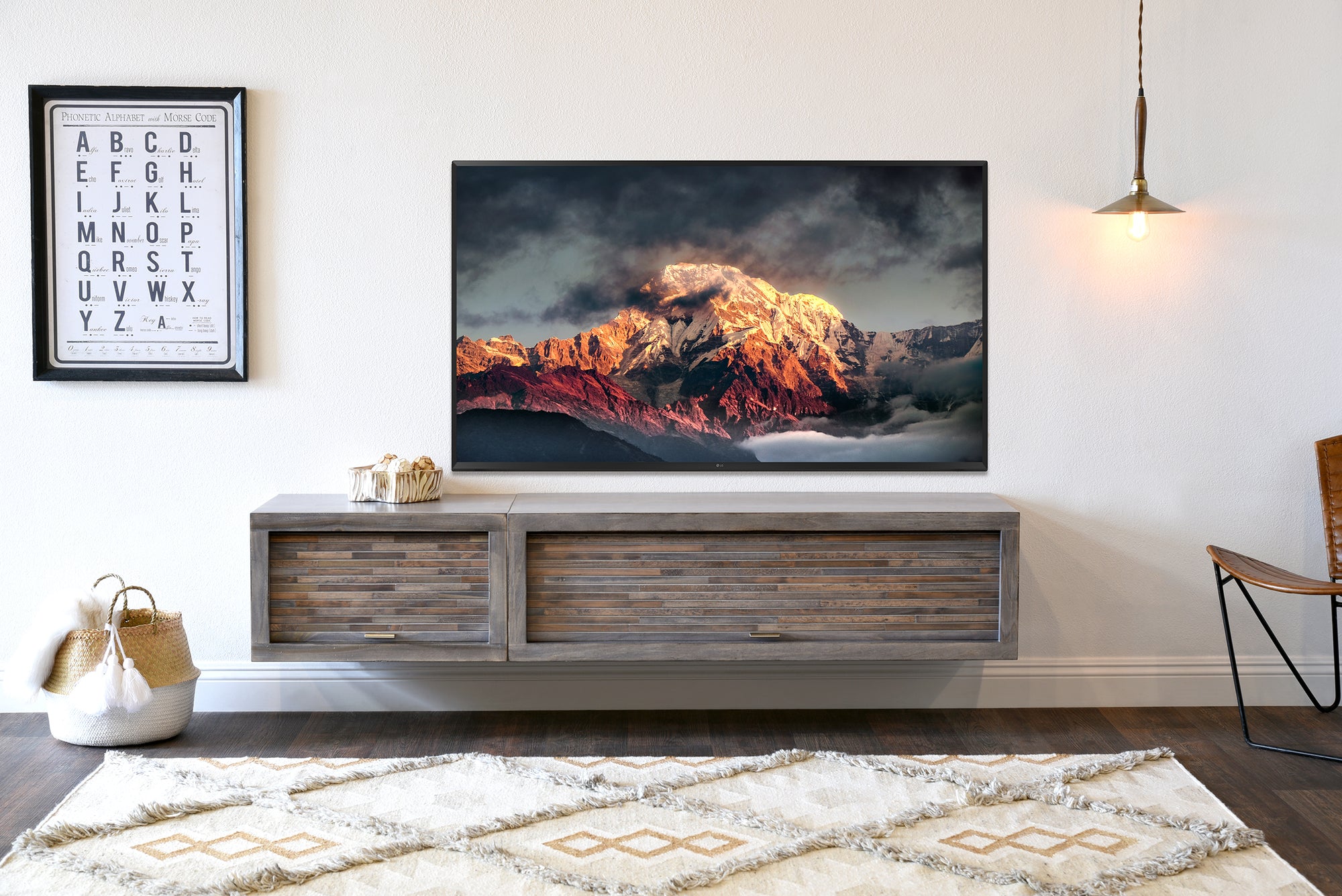 Floating TV Stand - Woodwaves - Floating Entertainment Center - ECO GEO Collection - Lakewood Gray