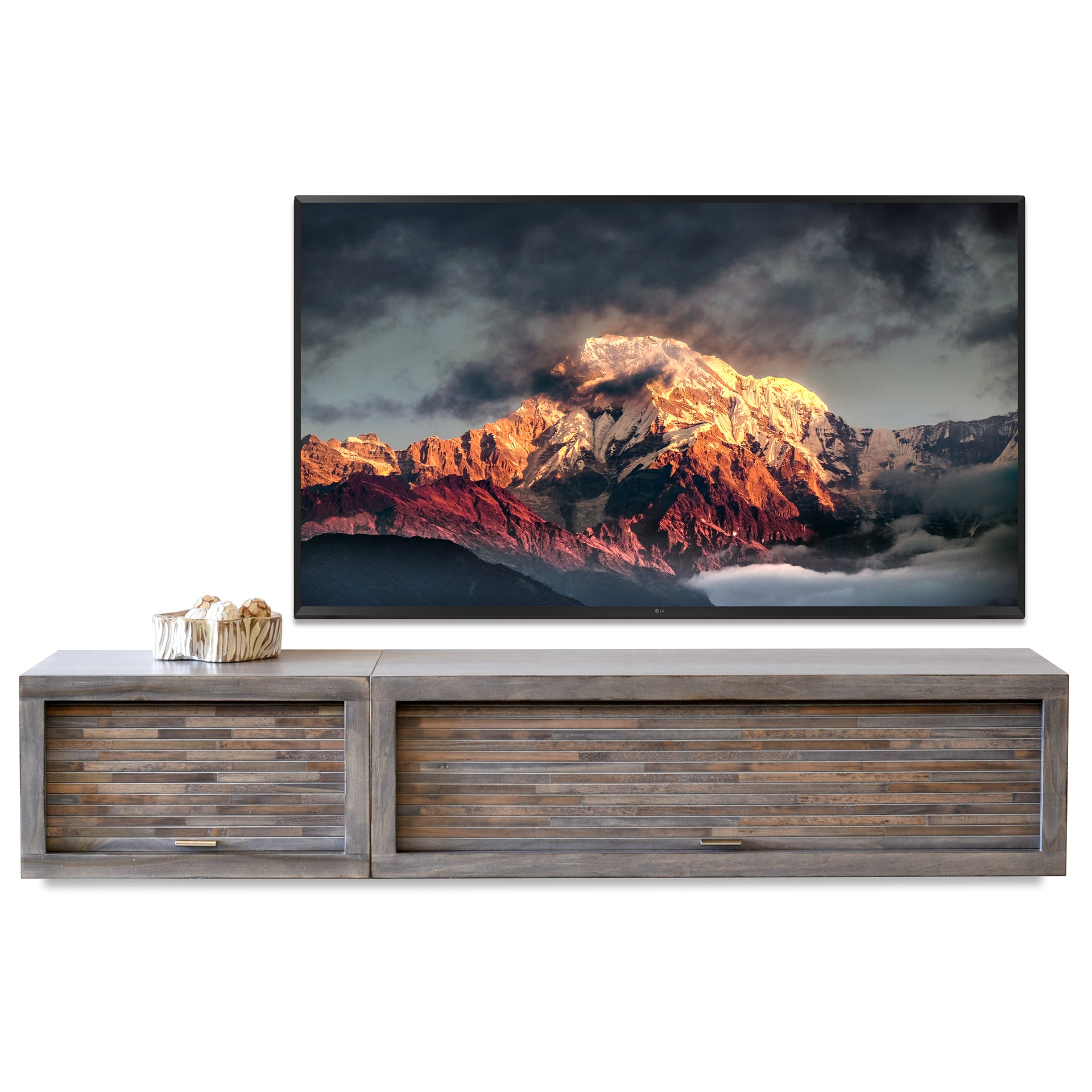 Floating TV Stand - Woodwaves - Floating Entertainment Center - ECO GEO Collection - Lakewood Gray