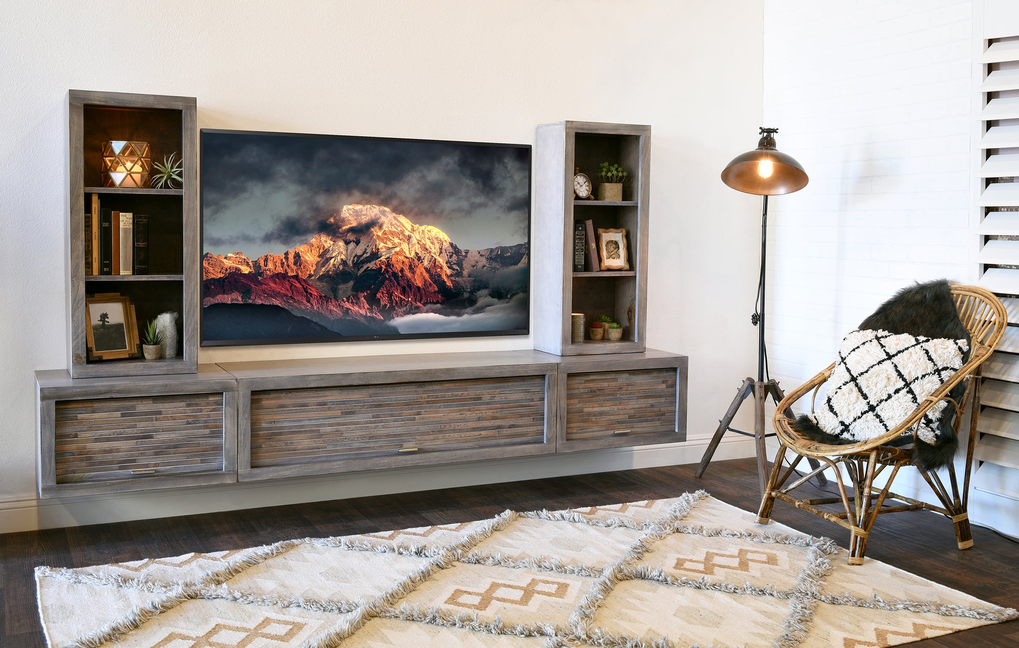 Floating TV Stand - Woodwaves - Floating Entertainment Center - ECO GEO Collection - Lakewood Gray