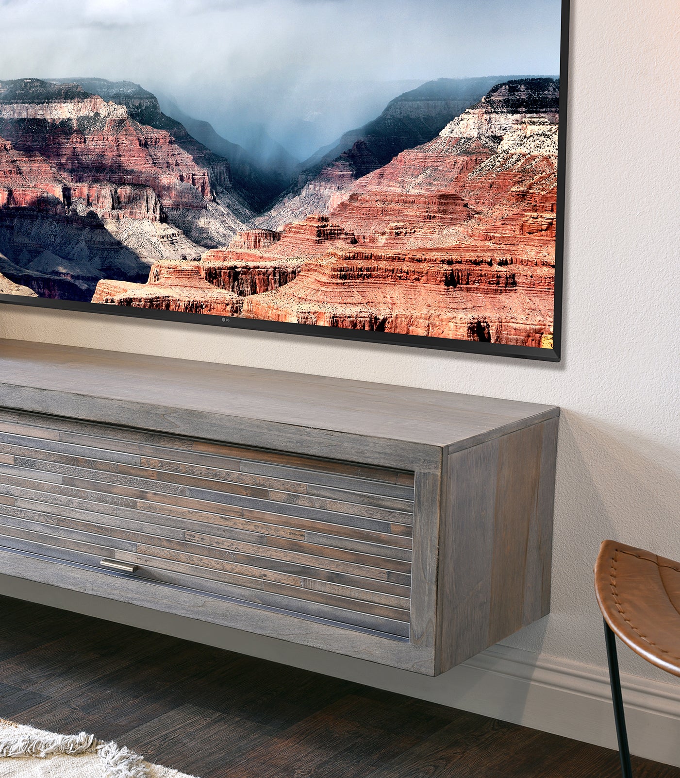 Handcrafted Fully Assembled Floating TV Stand Wall Mount Console - ECO GEO - Lakewood Gray