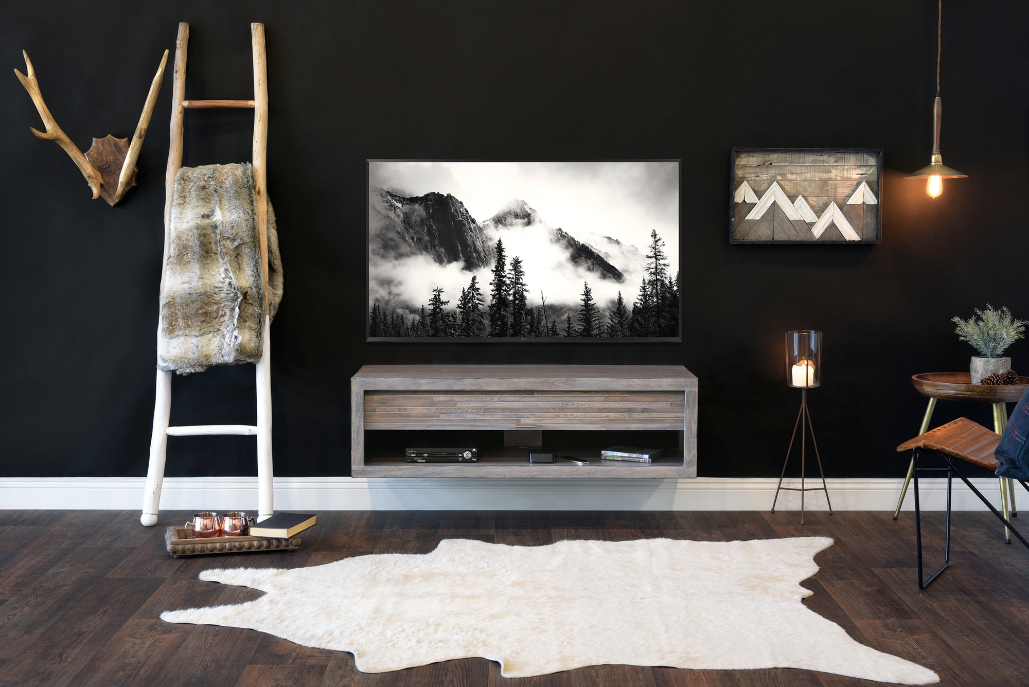 Woodwaves - Floating TV Stand - Wall Mounted Media Console - ECO GEO - Lakewood Gray