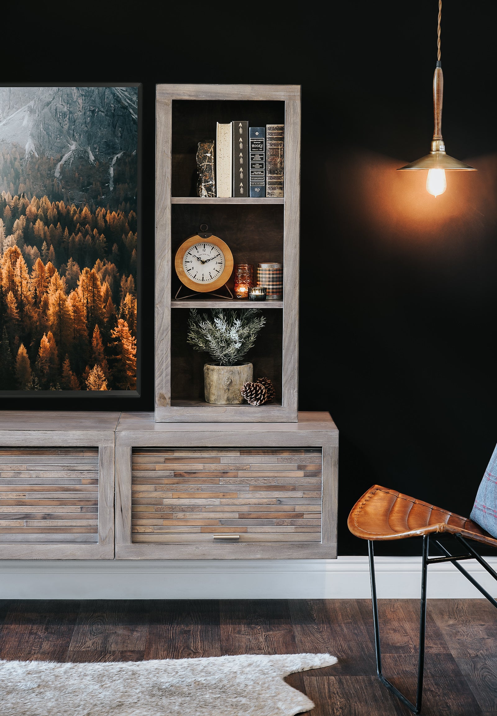 Gray Floating TV Stand With Bookcase - ECO GEO - Lakewood
