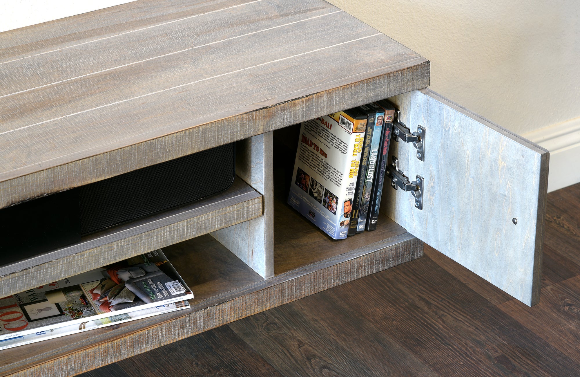 Gray Rustic Barn Wood Style Floating TV Stand - Farmhouse - Lakewood