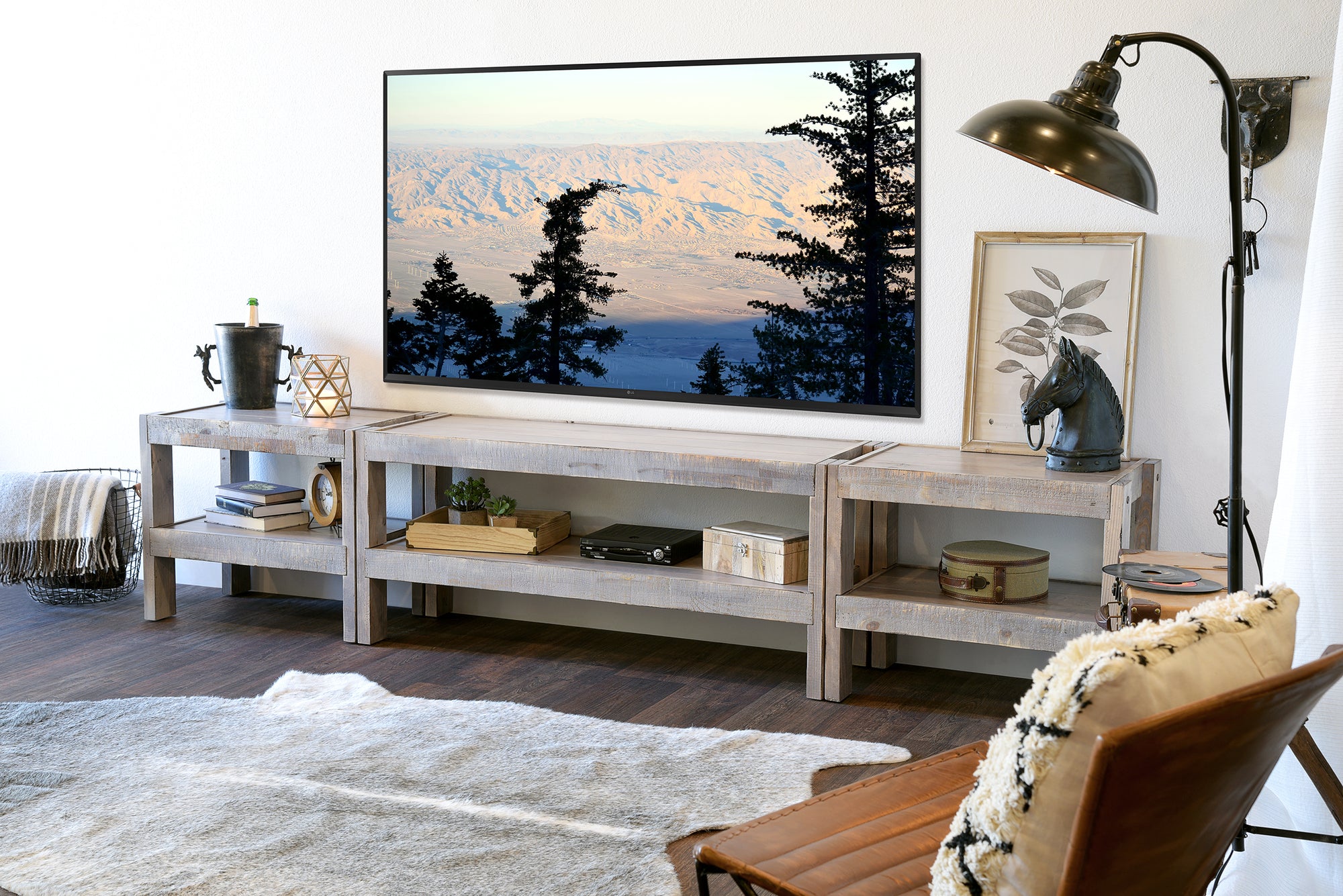 Handcrafted Rustic Wood TV Stand Console - presEARTH - Lakewood Gray