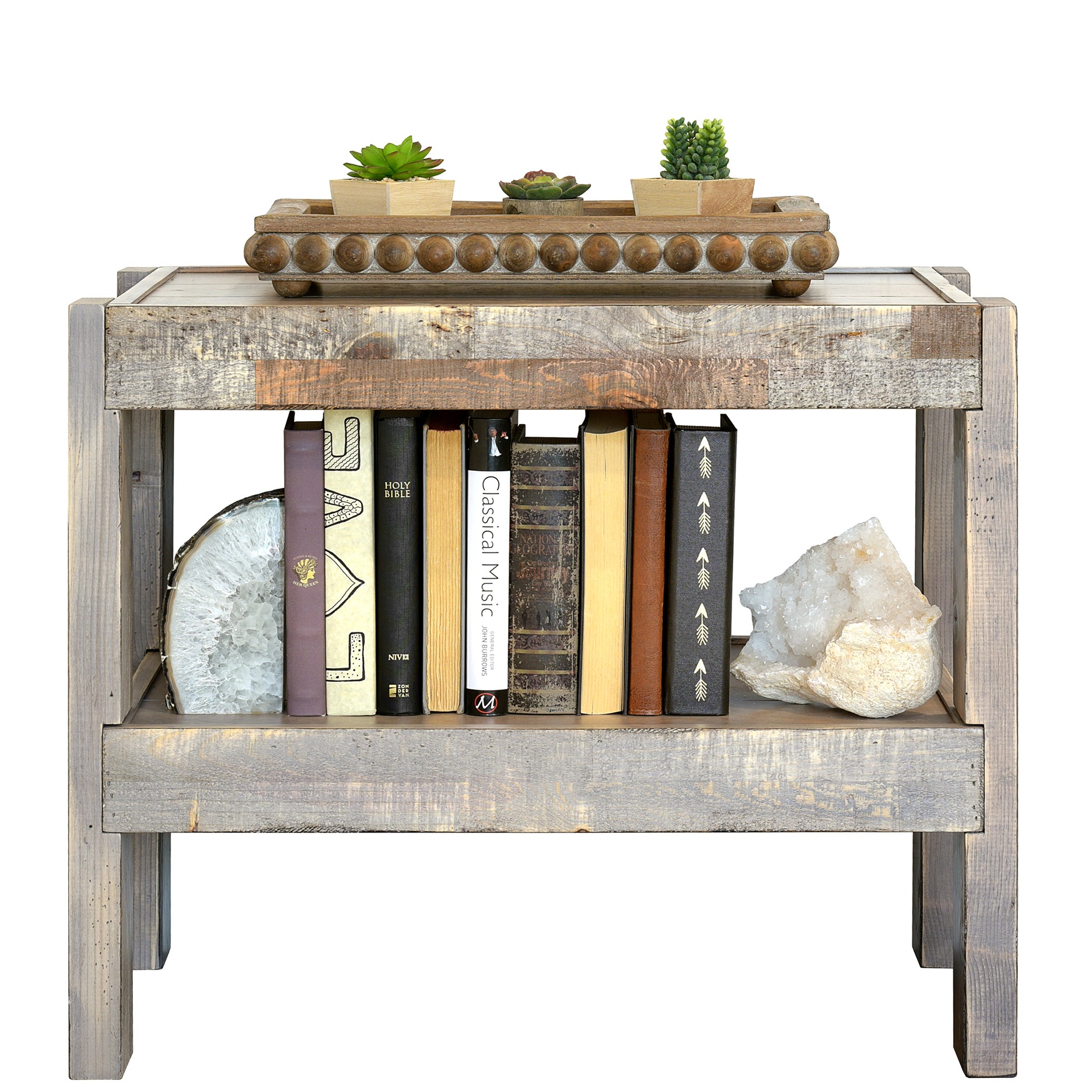 Handcrafted Solid Wood Rustic Pine End Table Nightstand - presEARTH - Lakewood Gray