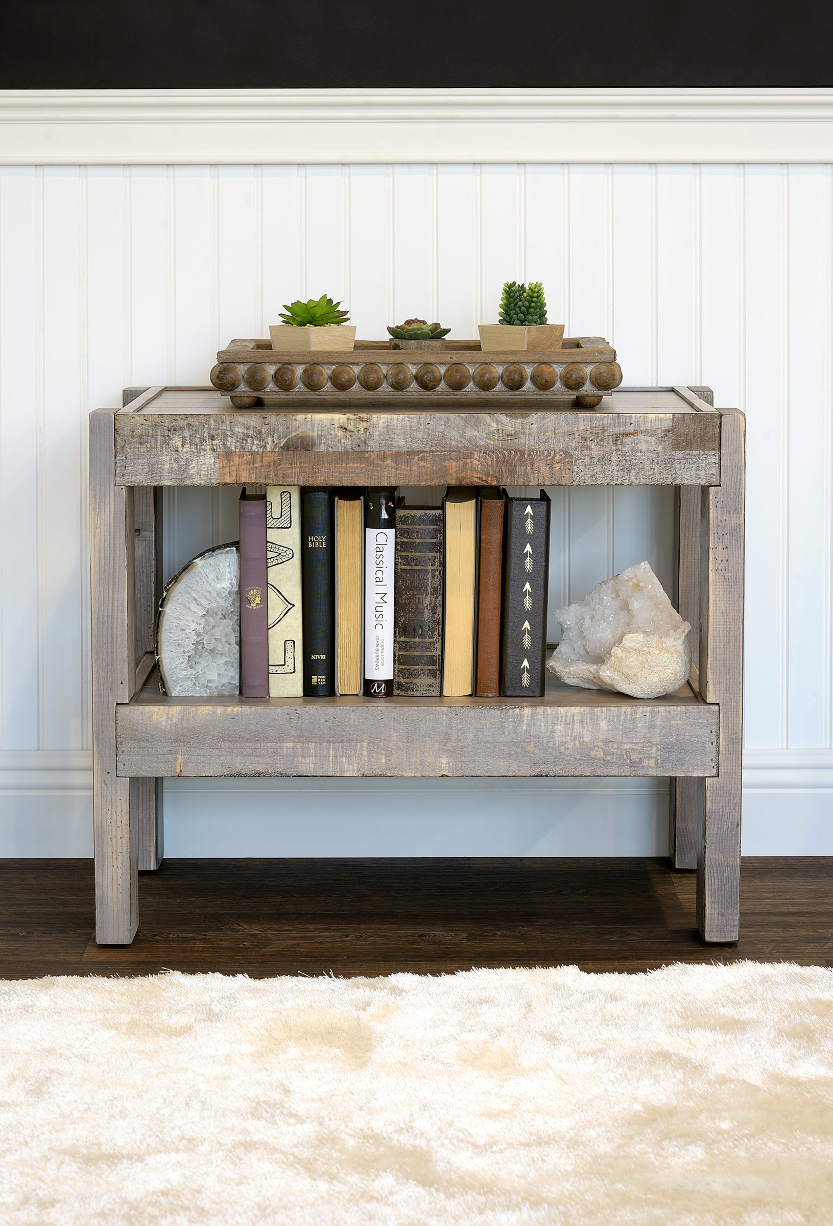 Handcrafted Solid Wood Rustic Pine End Table Nightstand - presEARTH - Lakewood Gray