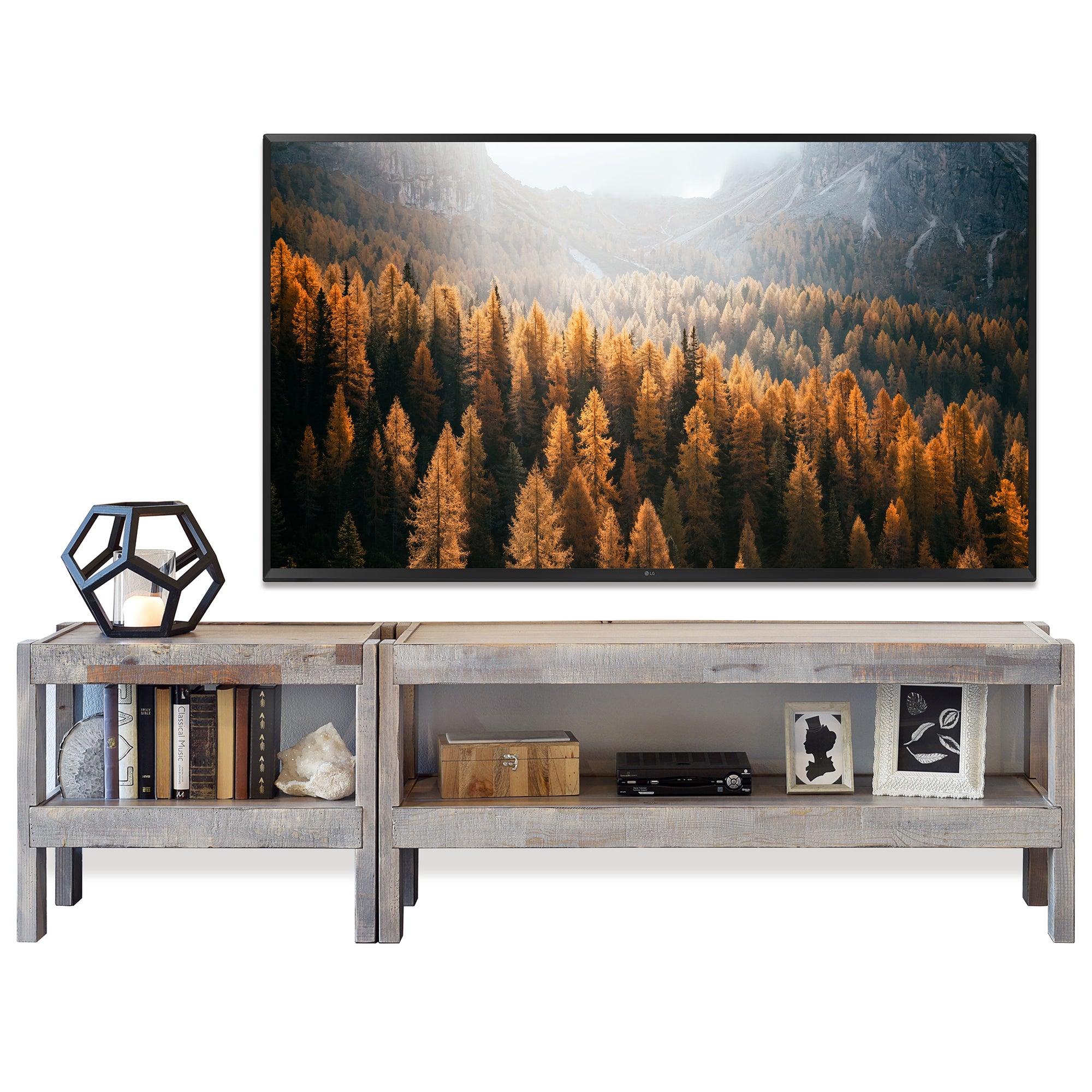 Gray Rustic Wood Reclaimed TV Stand Entertainment Center Console - presEARTH Lakewood