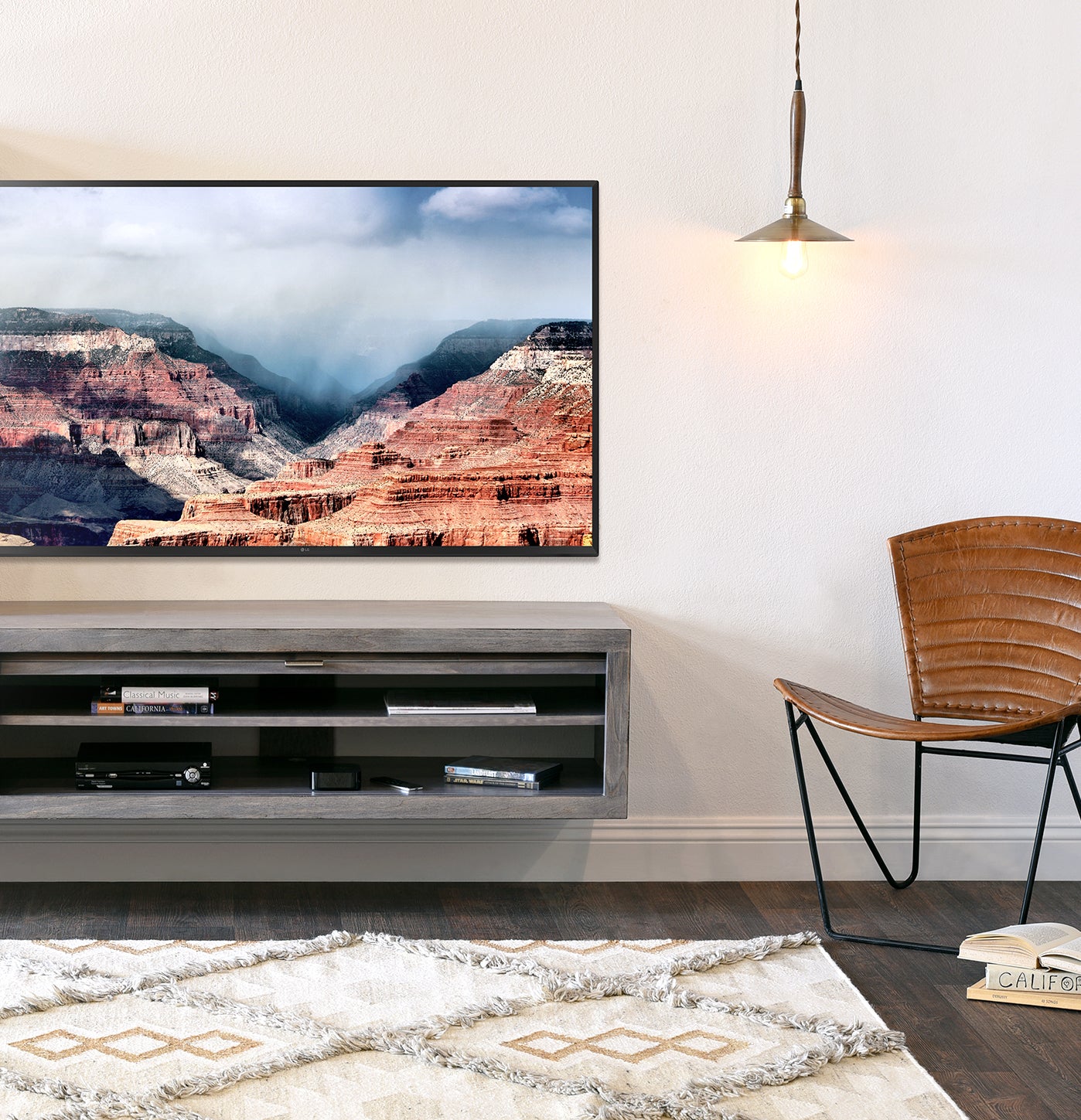 Floating TV Stand - Woodwaves - Floating Entertainment Center Wall Mount Console - ECO GEO Collection - Lakewood Gray