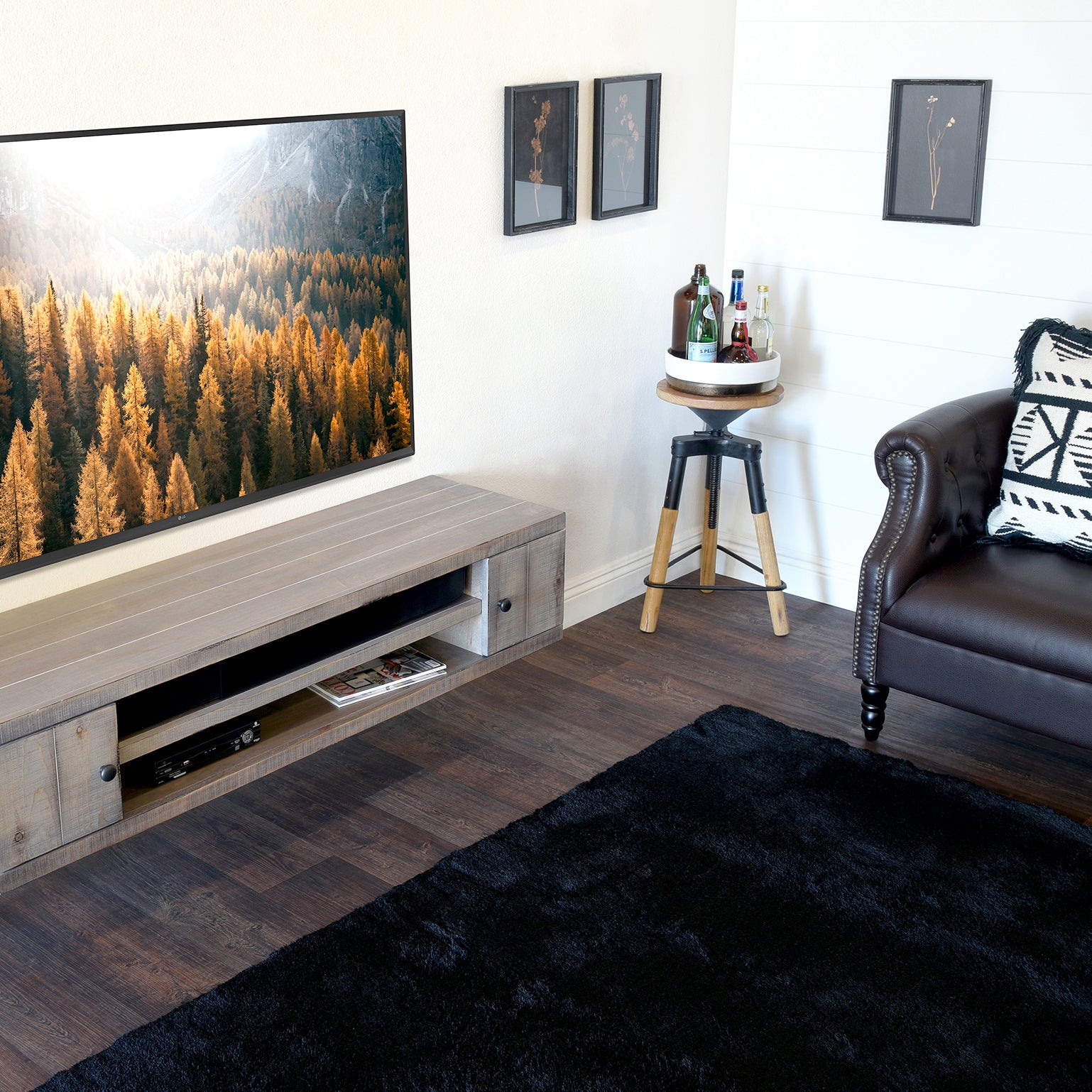 Gray Rustic Floating TV Stand Coastal Barn Wood Style Wall Mount Entertainment Center - Farmhouse - Lakewood