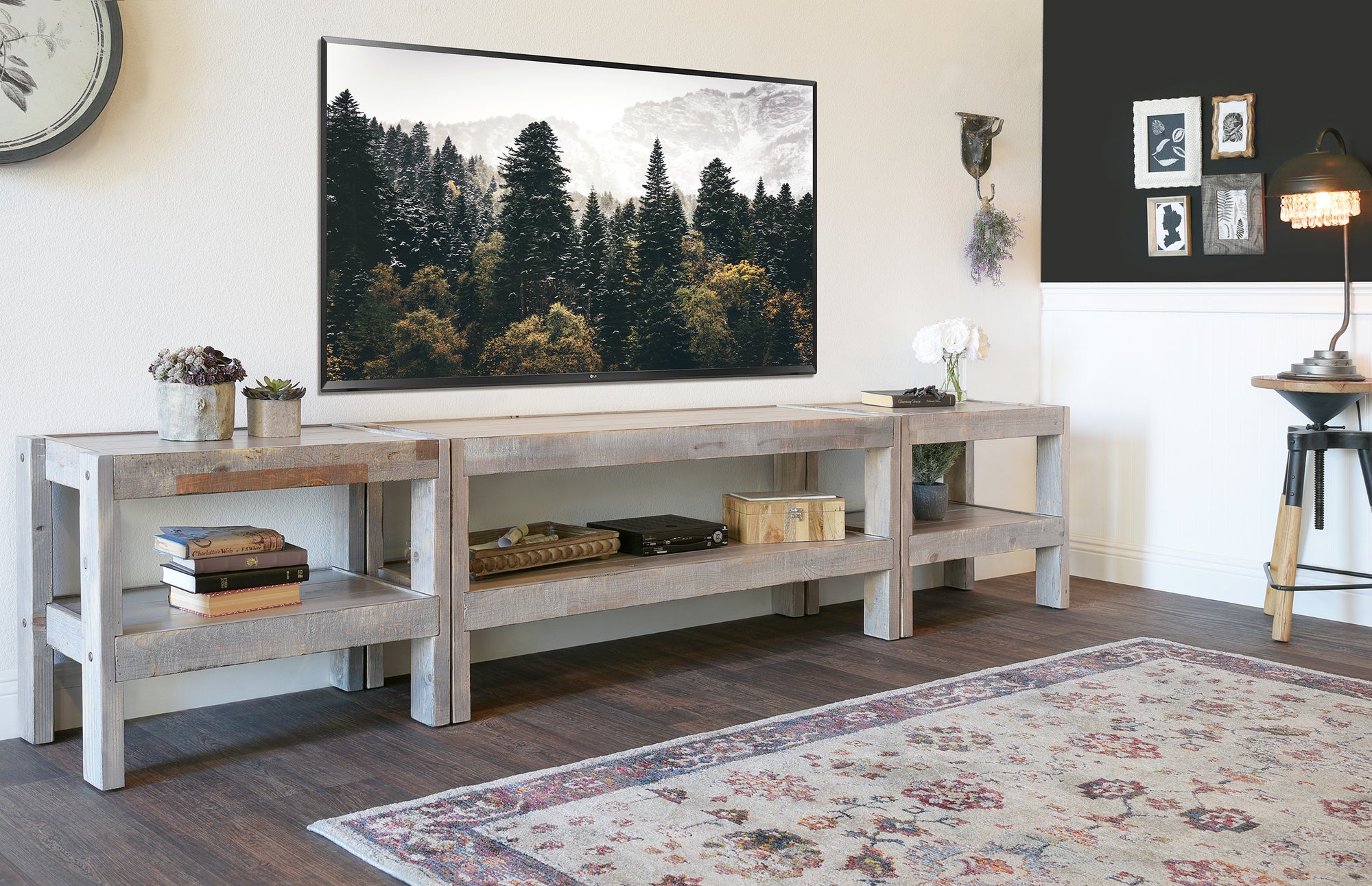 Handcrafted Rustic Wood TV Stand Console - presEARTH - Lakewood Gray