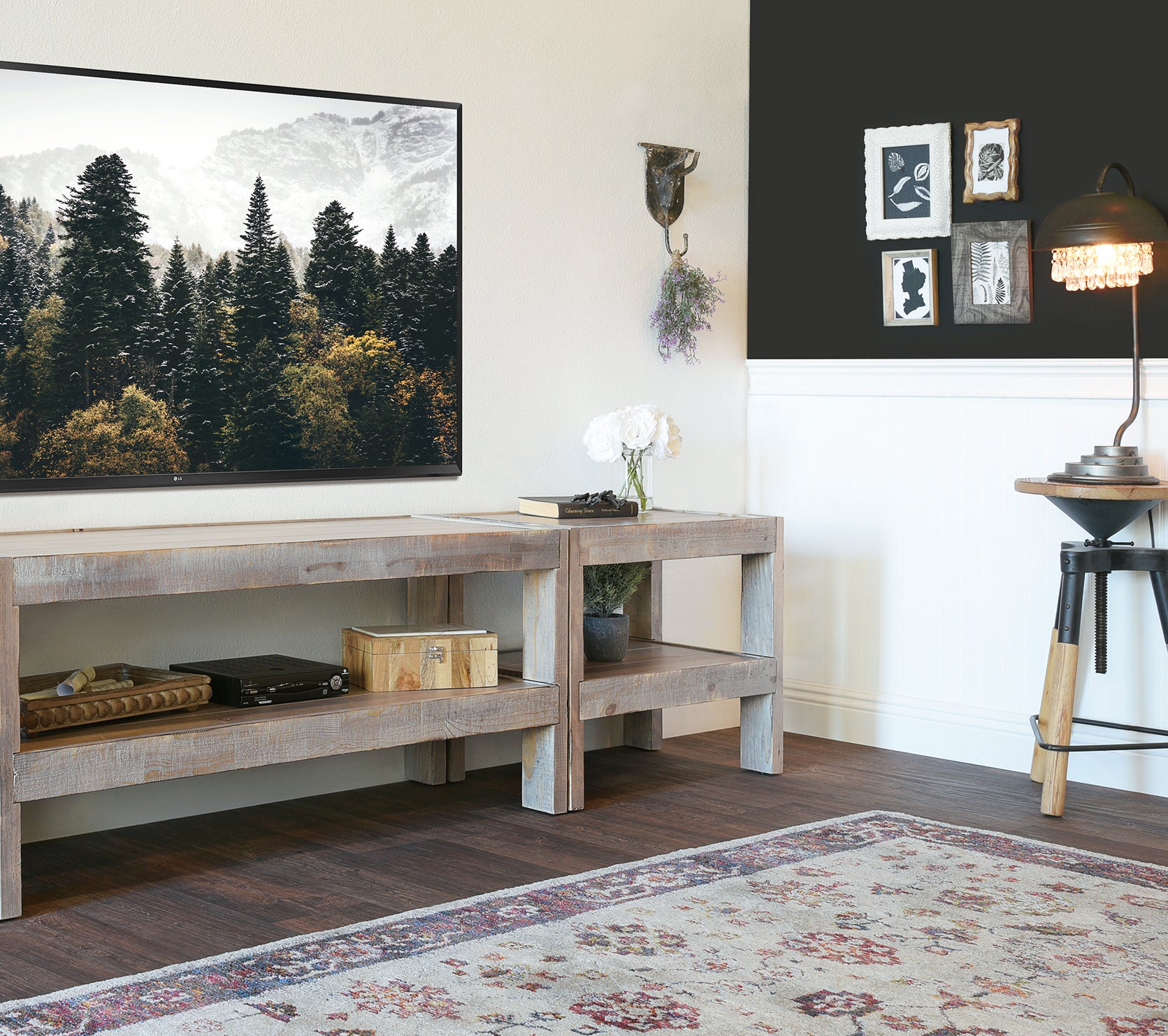 Handcrafted Rustic Wood TV Stand Console - presEARTH Lakewood Gray