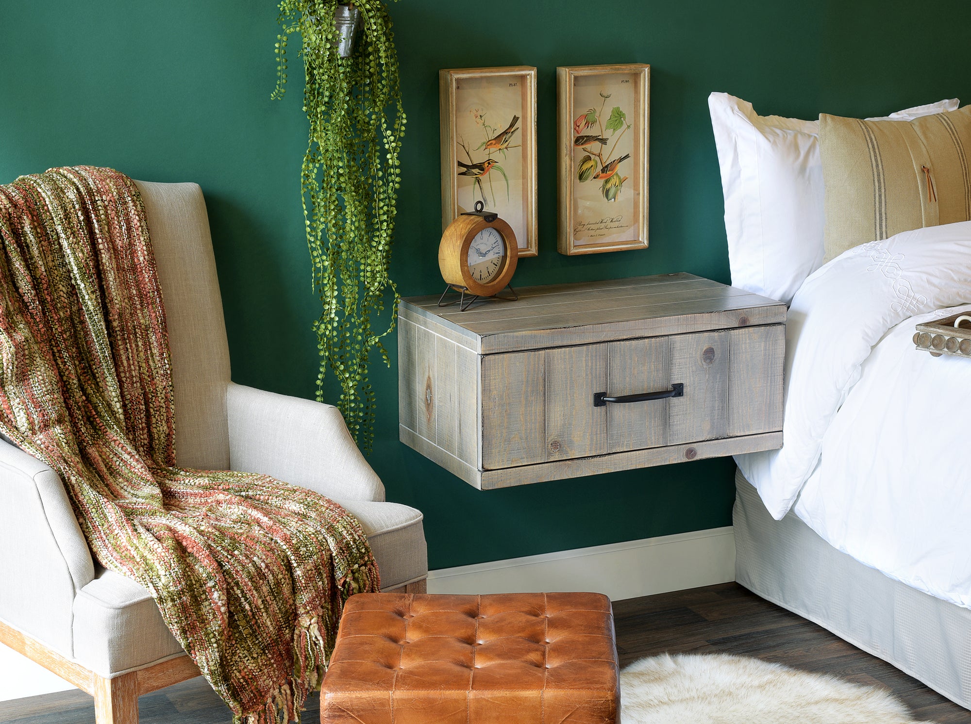 Gray Rustic Floating Nightstands Wall Mount Drawers - Farmhouse - Lakewood - Set of 2