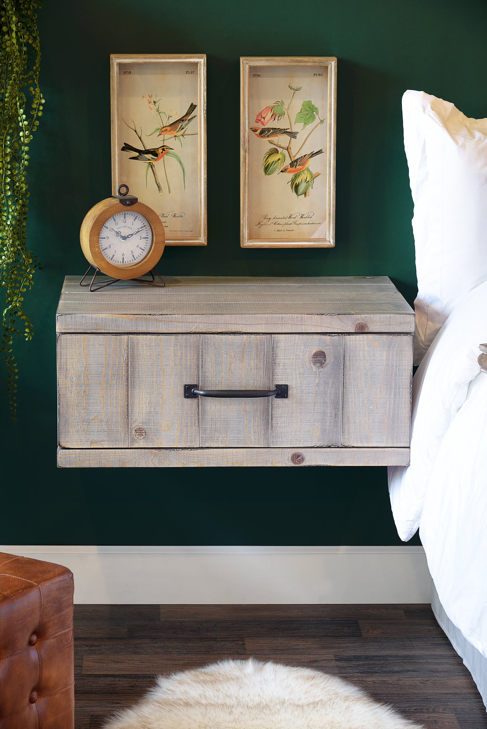 Gray Rustic Floating Nightstands Wall Mount Drawers - Farmhouse - Lakewood - Set of 2