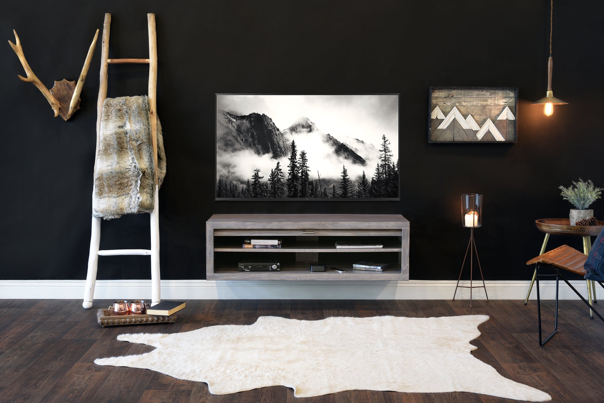 Handcrafted Fully Assembled Floating TV Stand Wall Mount Console - ECO GEO - Lakewood Gray