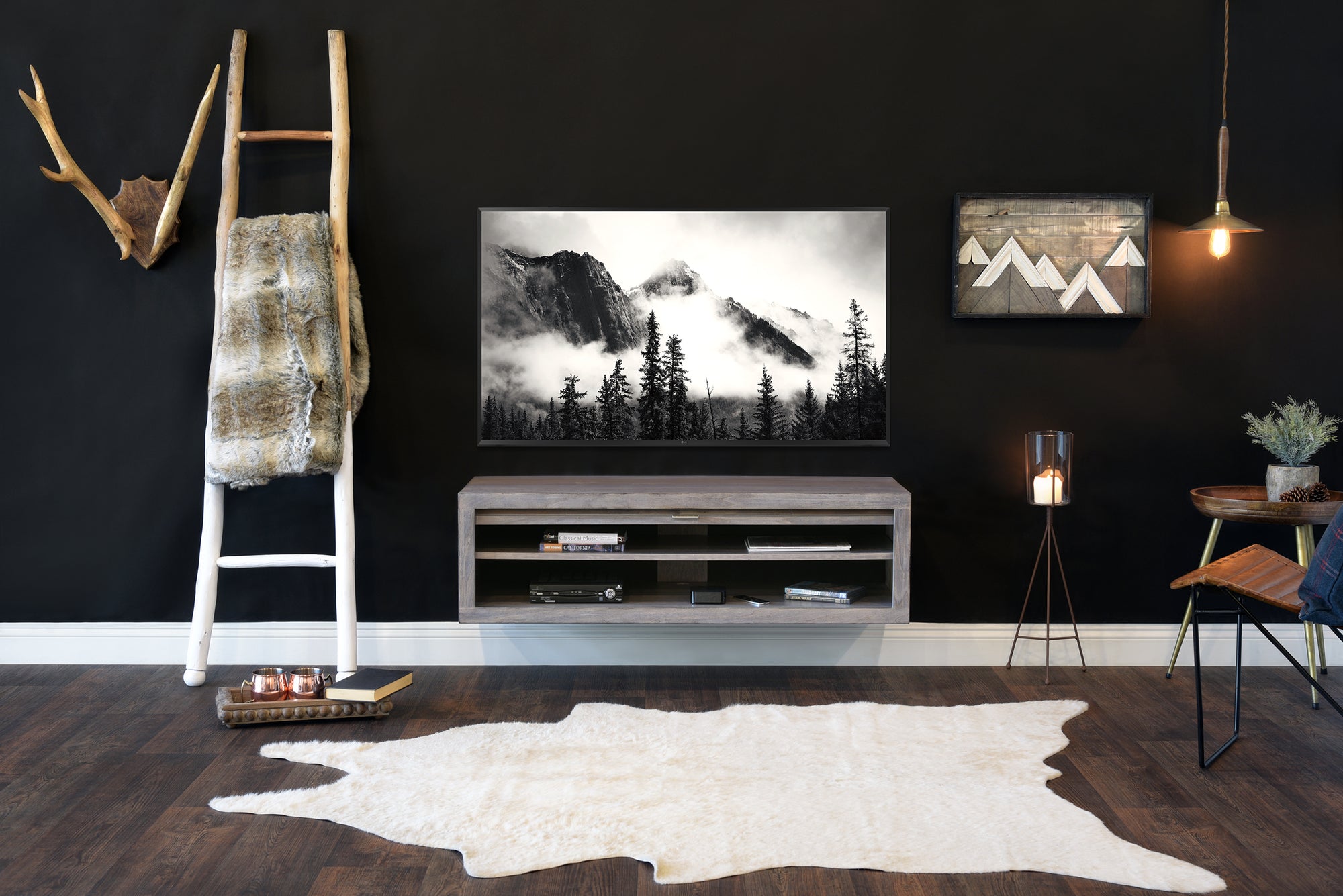 Floating TV Stand - Woodwaves - Floating Entertainment Center Wall Mount Console - ECO GEO Collection - Lakewood Gray