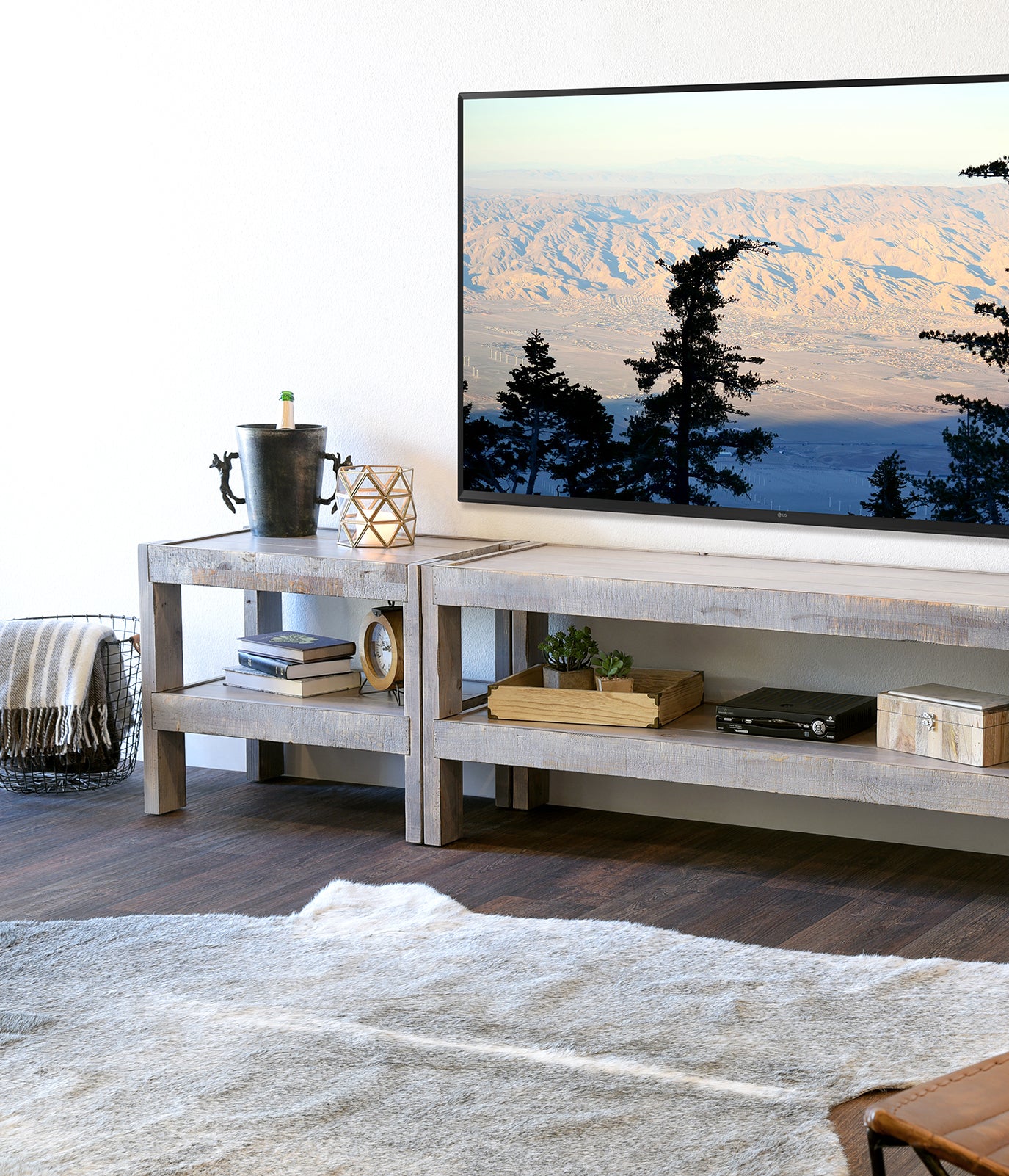 Handcrafted Rustic Wood TV Stand Console - presEARTH Lakewood Gray