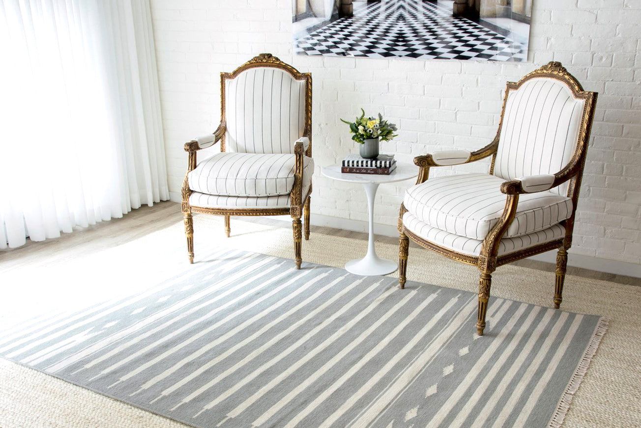 Gray and White Striped Southwest Flatweave Rug - Erin Gates - Thompson