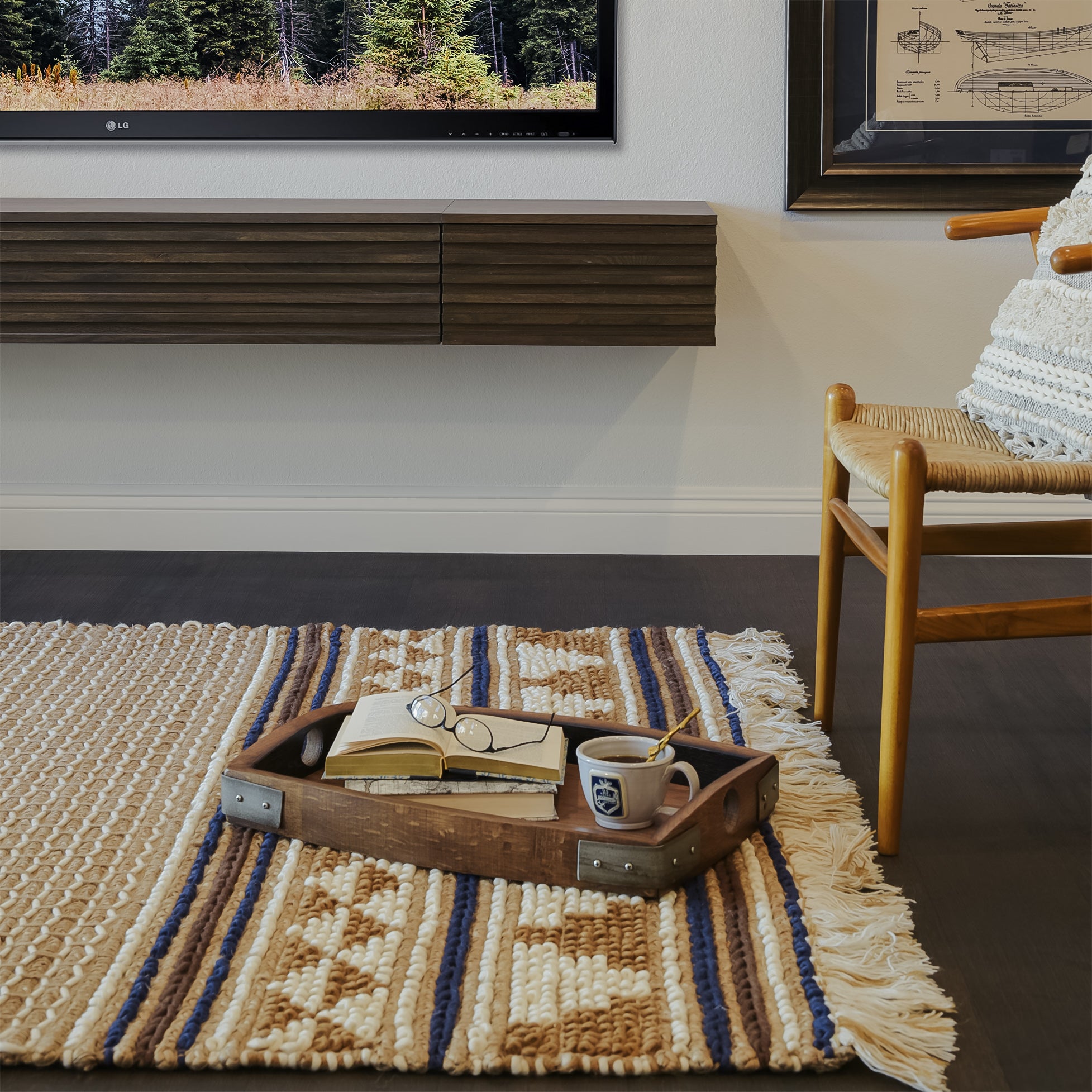 Hand Woven Southwestern Ivory & Tan Area Rug