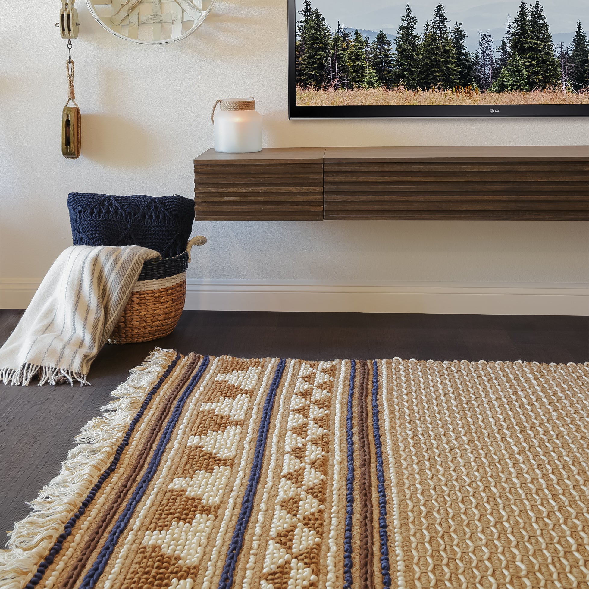 Hand Woven Southwestern Ivory & Tan Area Rug