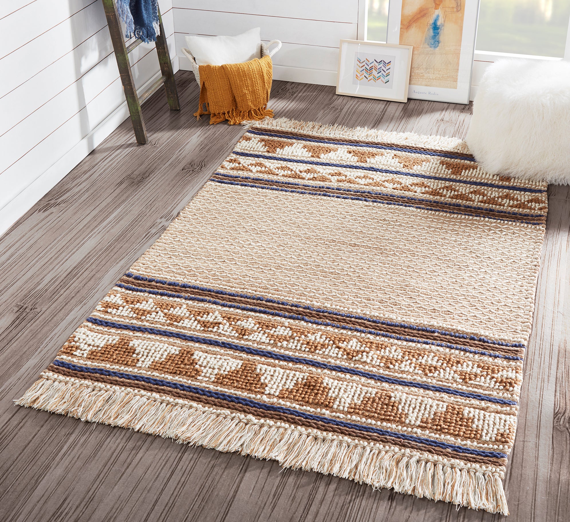 Hand Woven Southwestern Ivory & Tan Area Rug