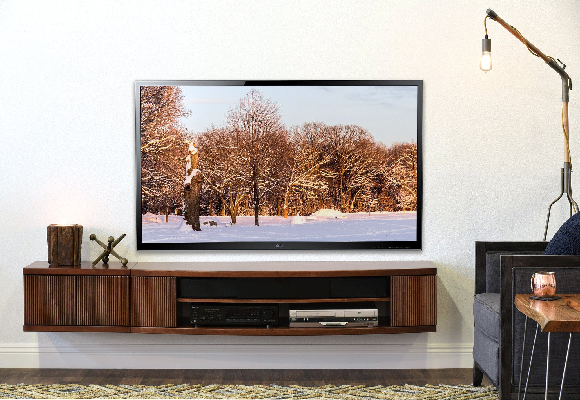 Handcrafted Modern Floating TV Stand - Curve - Mocha