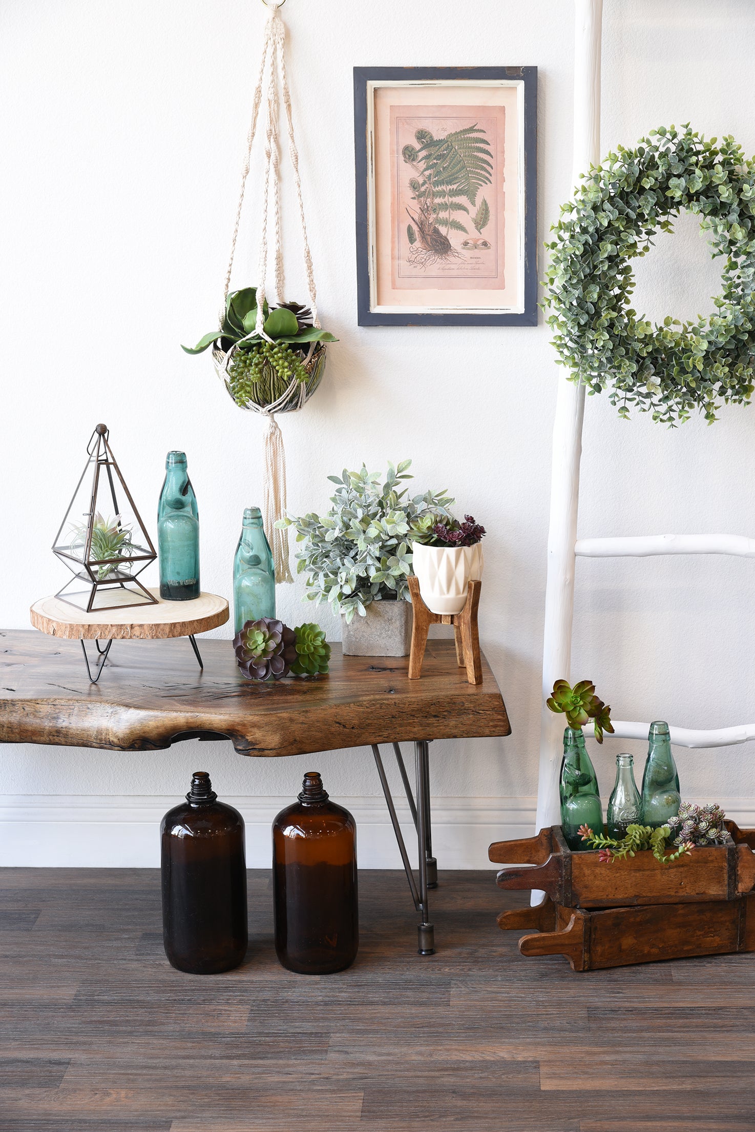 Hanging Modern Boho Macrame Planter With Ceramic Leaf Pot