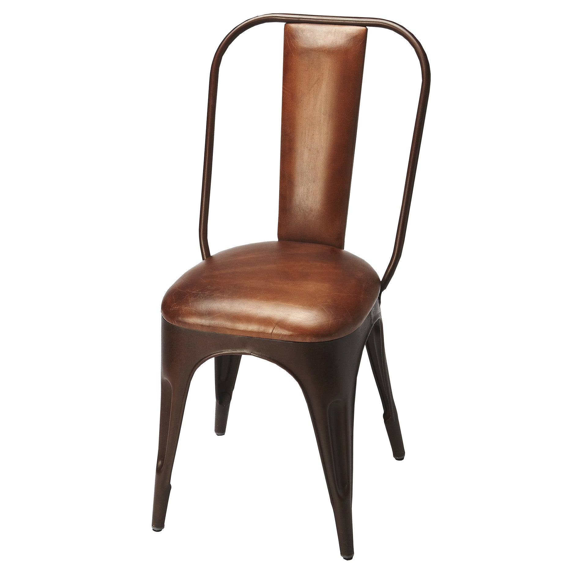 Industrial Modern Leather and Iron Accent Chair