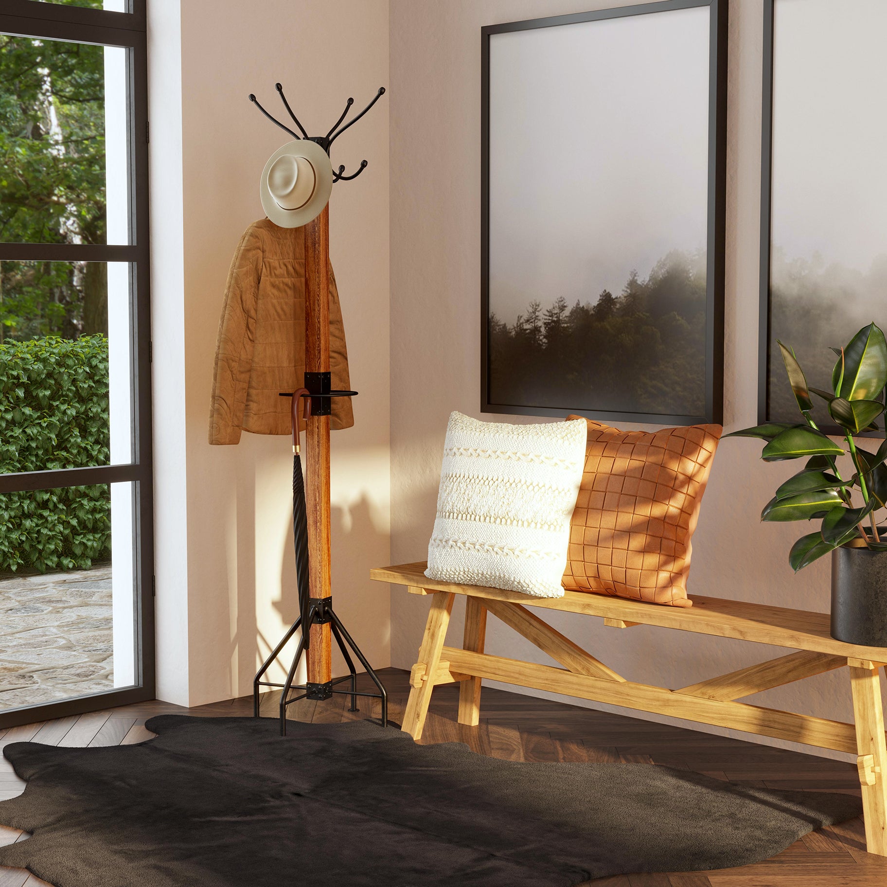 Industrial Modern Coat Umbrella and Hat Rack - Woodwaves