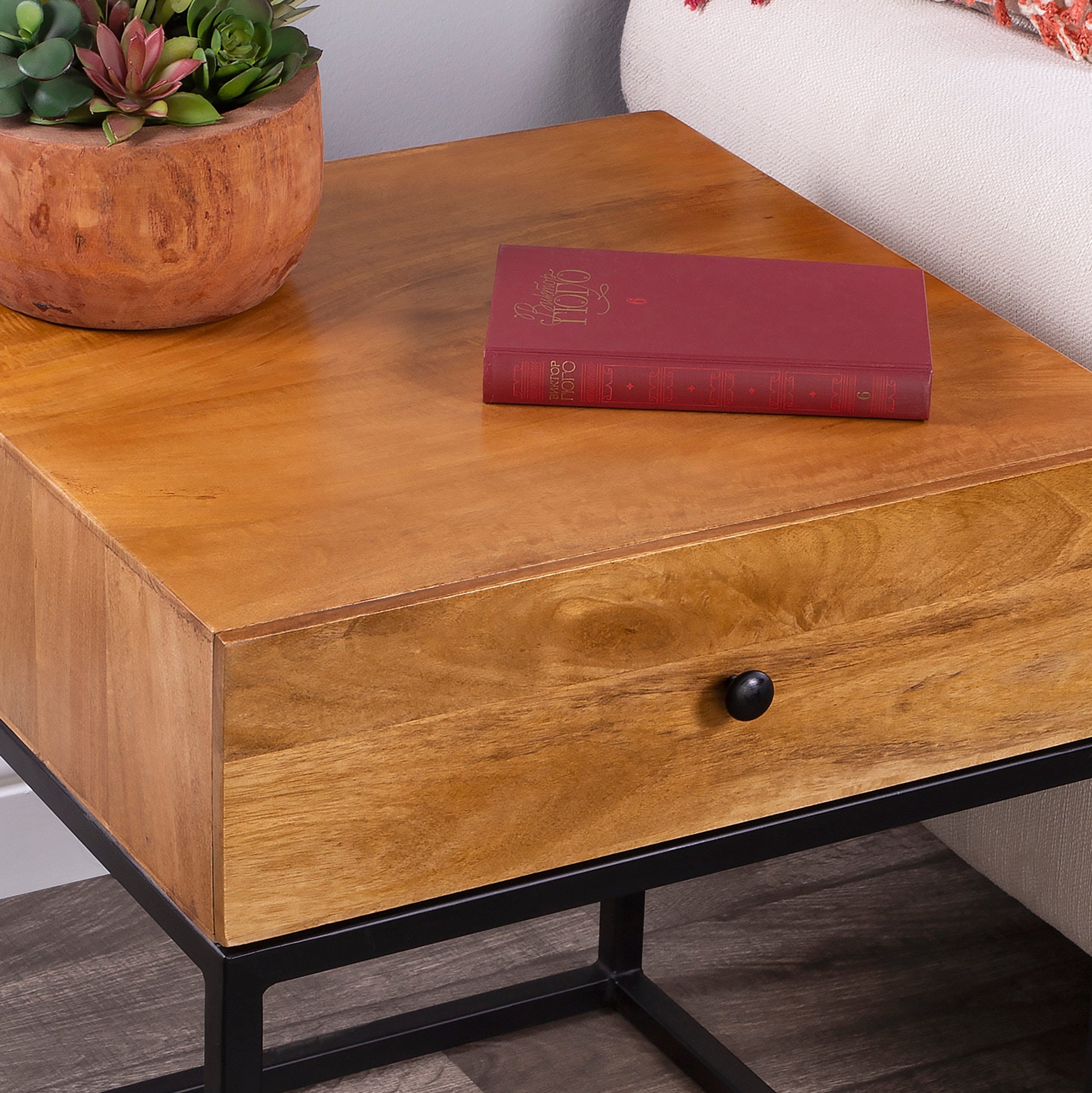 Industrial Modern Iron and Wood Nightstand End Table