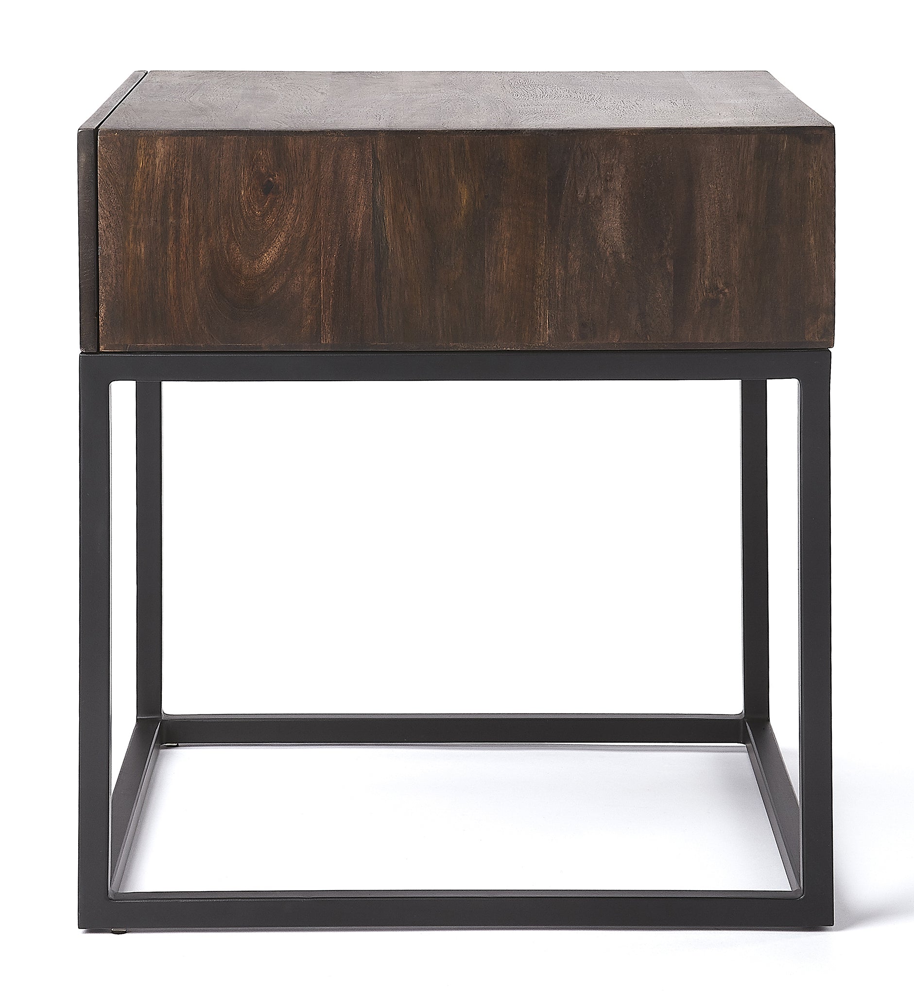 Industrial Modern Iron and Dark Brown Wood Nightstand End Table