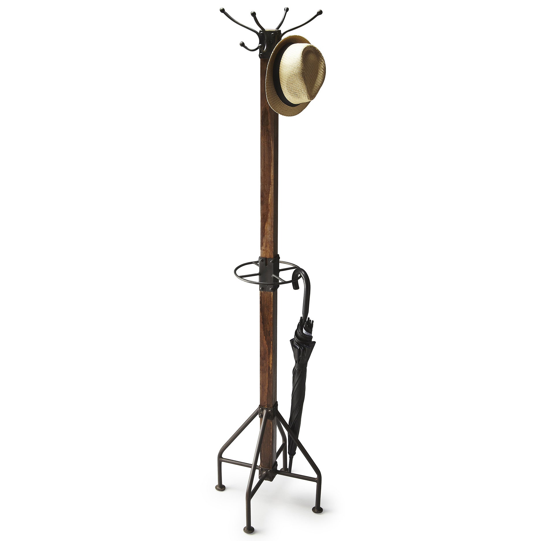 Industrial Modern Coat Umbrella and Hat Rack Woodwaves