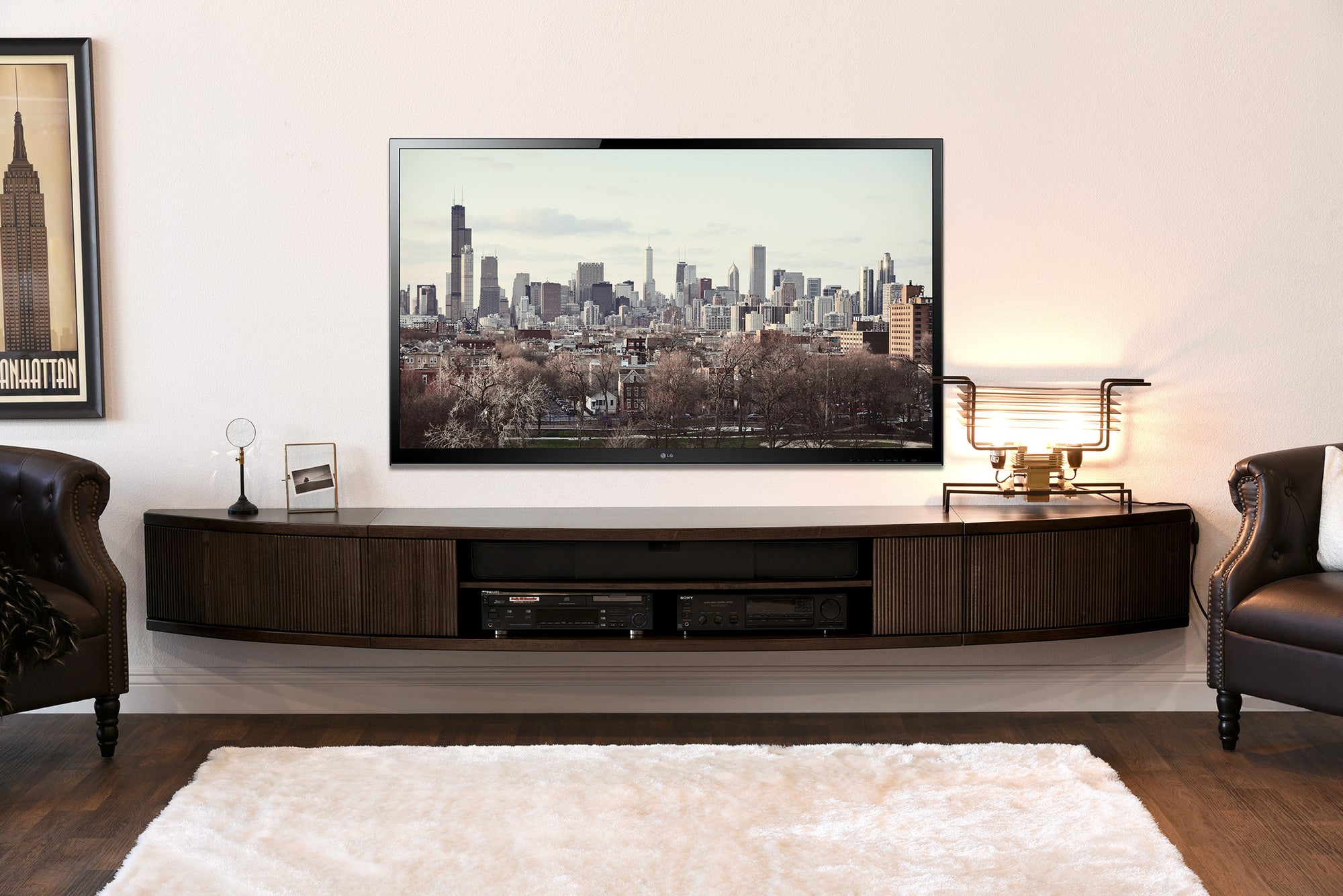 orm Bevidst Låse Wall Mount Floating Entertainment Center TV Stand - Arc - Espresso -  Woodwaves